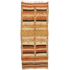 Mid-Century Modern Style Retro Moroccan Striped Kilim Rug with High-Low Pile