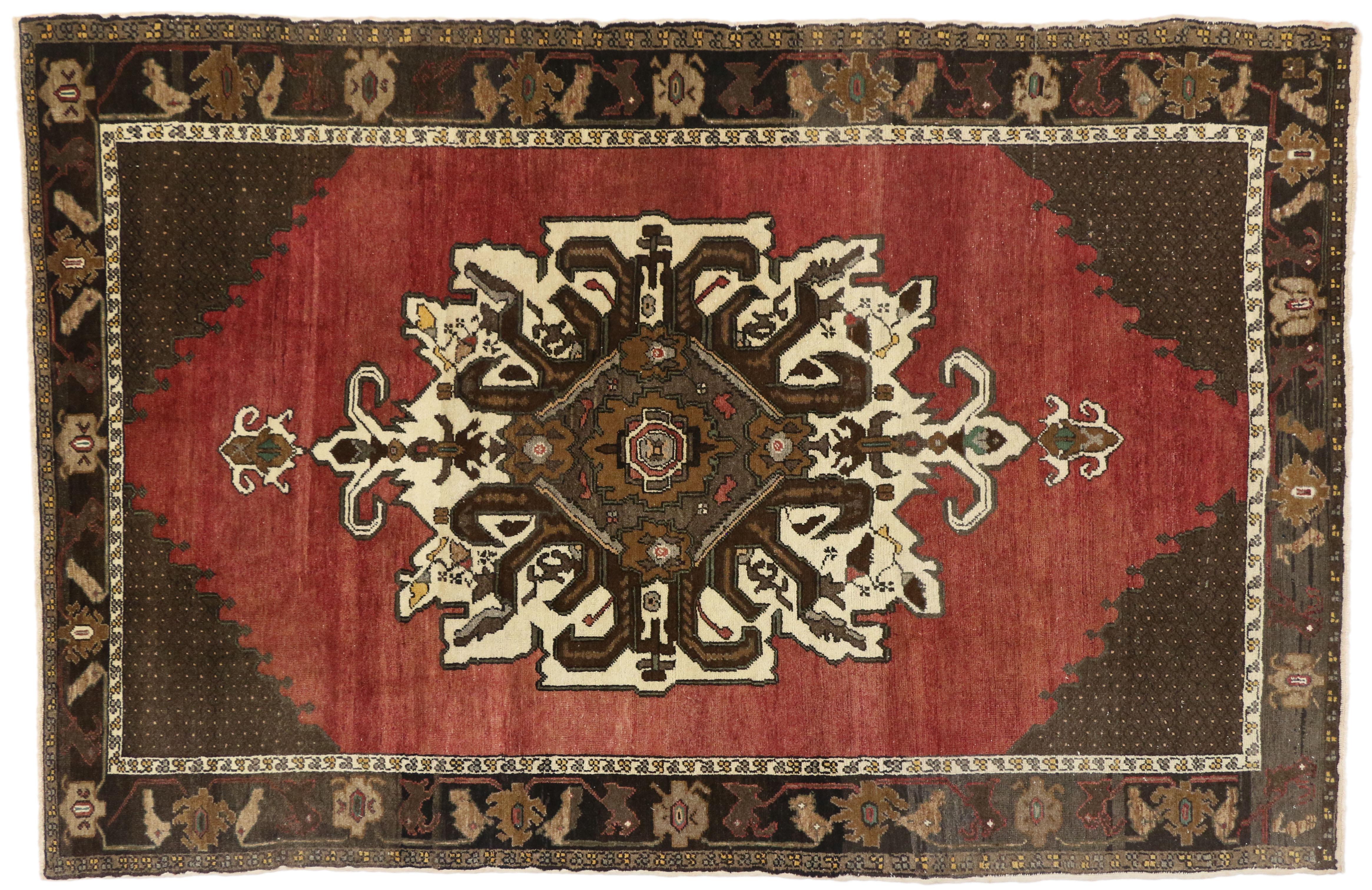 20th Century Mid-Century Modern Style Vintage Turkish Oushak Area Rug, 05'08 x 08'09 For Sale