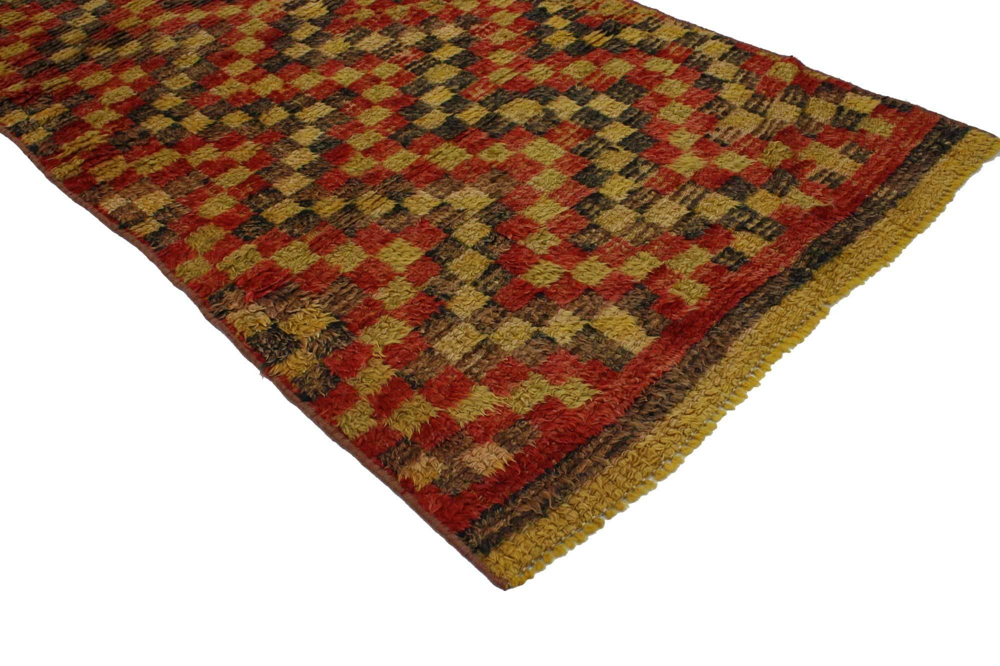 Hand-Knotted Mid-Century Modern Style Vintage Turkish Oushak Runner For Sale