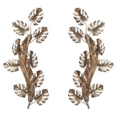 Mid-Century Modern Style Wall Light In Gold-Plated Brass Leaves, Set Of 2