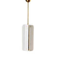 Mid-Century Modern Style White Murano Glass And Brass Italian Pendant Lamp