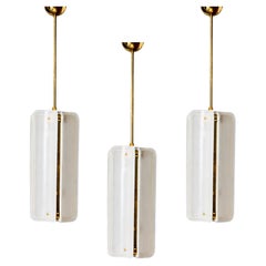 Mid-Century Modern Style White Murano Glass And Brass Italian Pendant Lamp