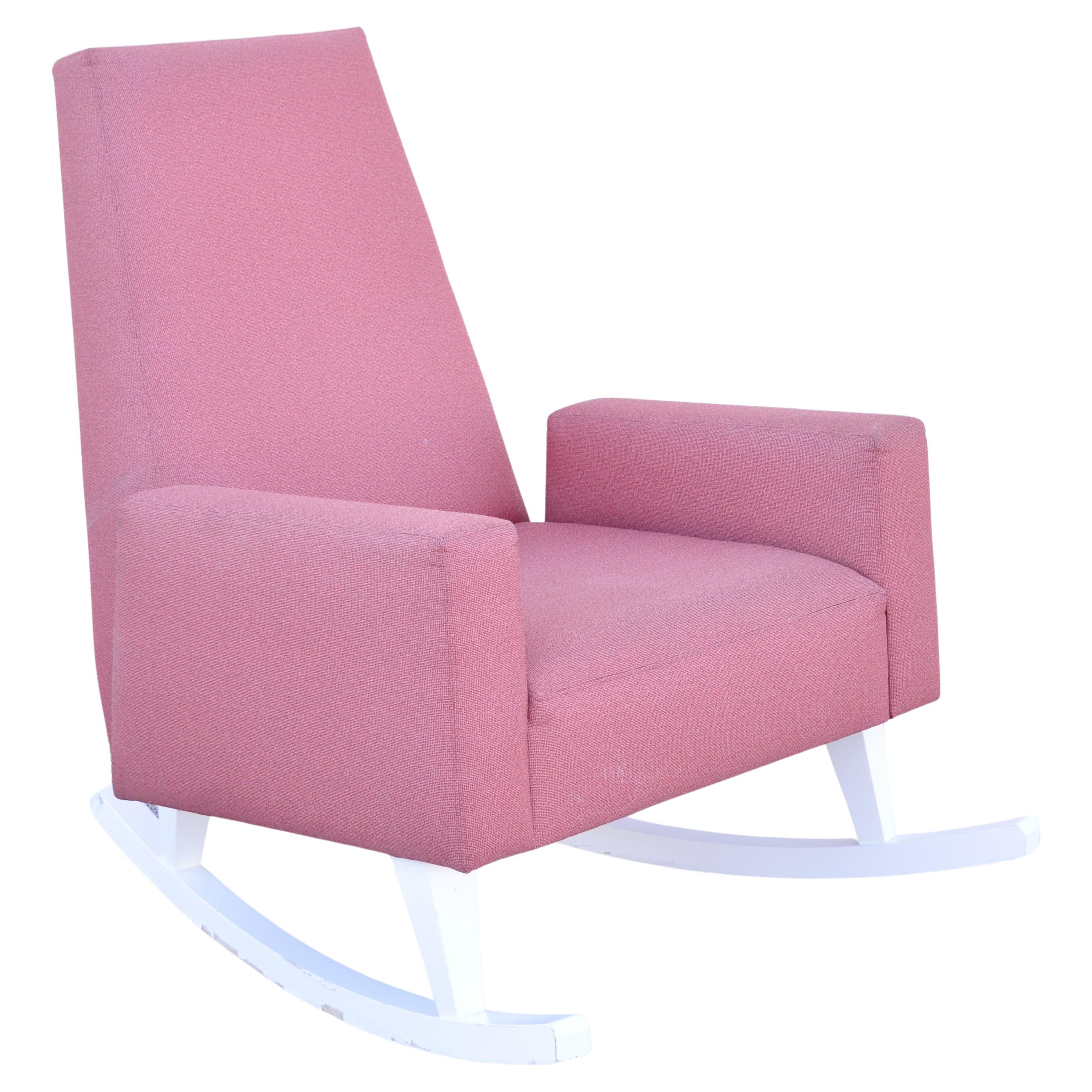 Mid-Century Modern Style Wide Frame Sculptural Upholstered Rocker Rocking Chair For Sale