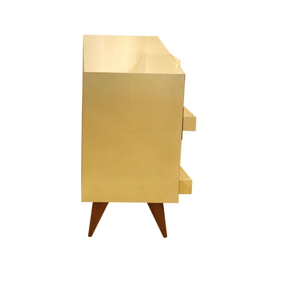 Contemporary Mid-Century Modern Style Wood and Brass Italian Commode For Sale