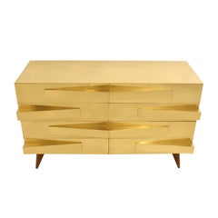 Mid-Century Modern Style Wood and Brass Italian Pair of Commodes