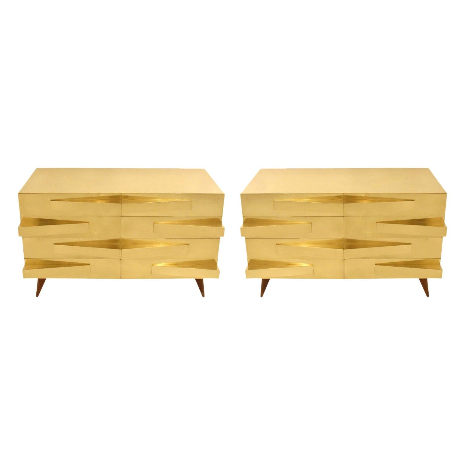 Mid-Century Modern Style Wood and Brass Italian Pair of Commodes