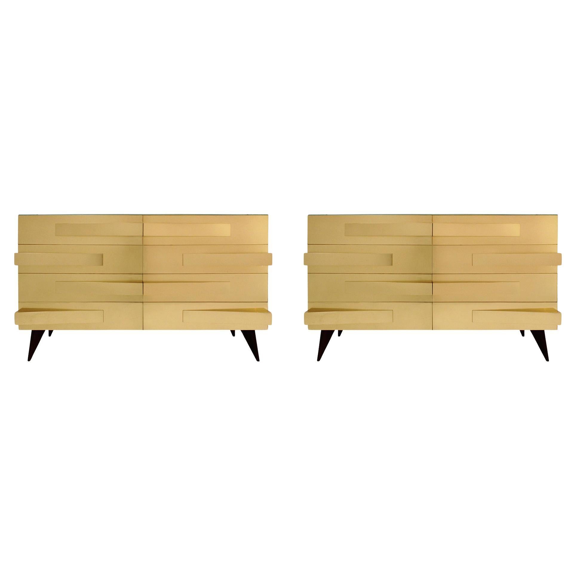 Mid-Century Modern Style Wood and Brass Italian Pair of Commodes