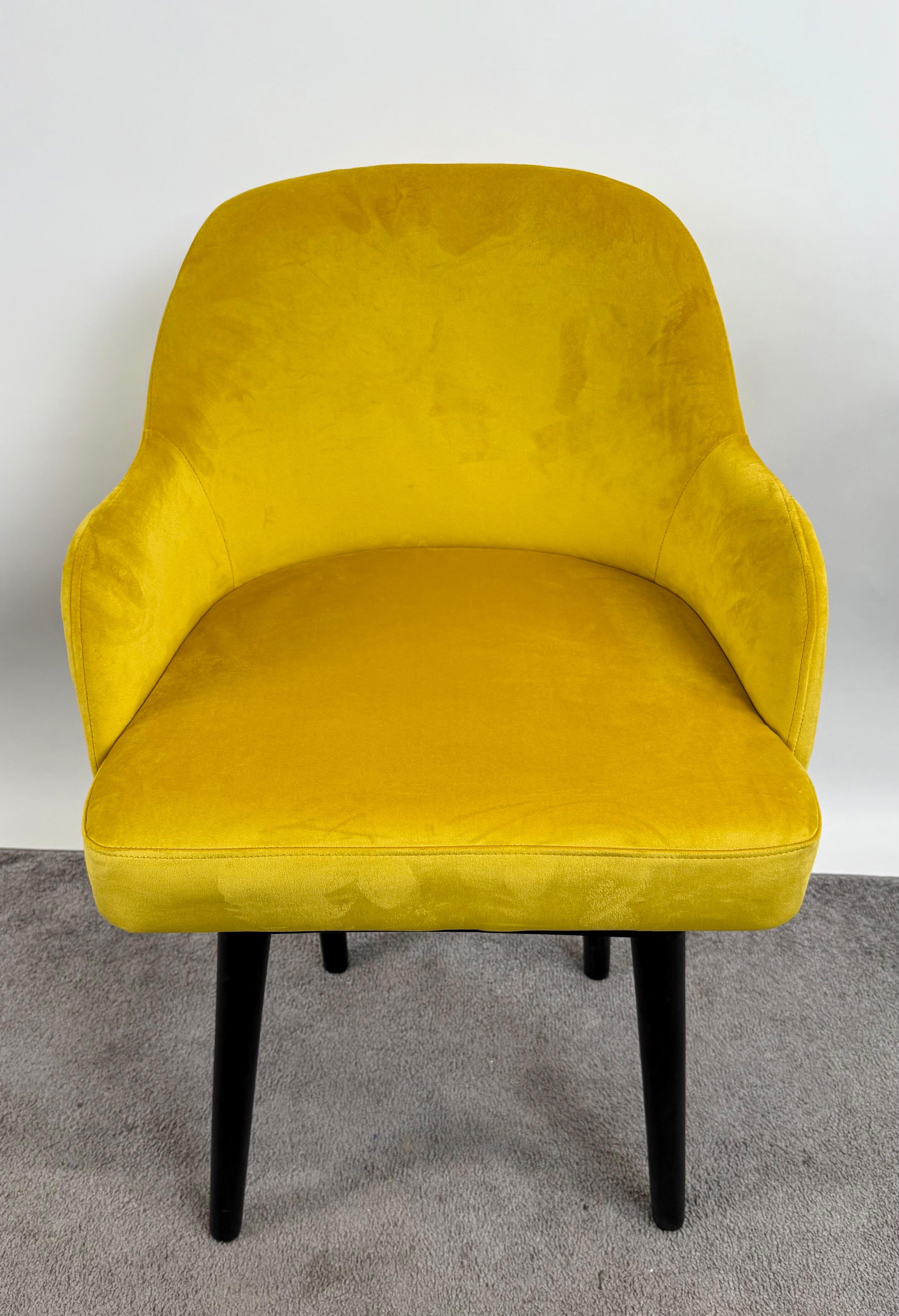 Mid Century Modern Style Yellow Velvet  & Ebony Dining or Side Chair, Set of 4 For Sale 5