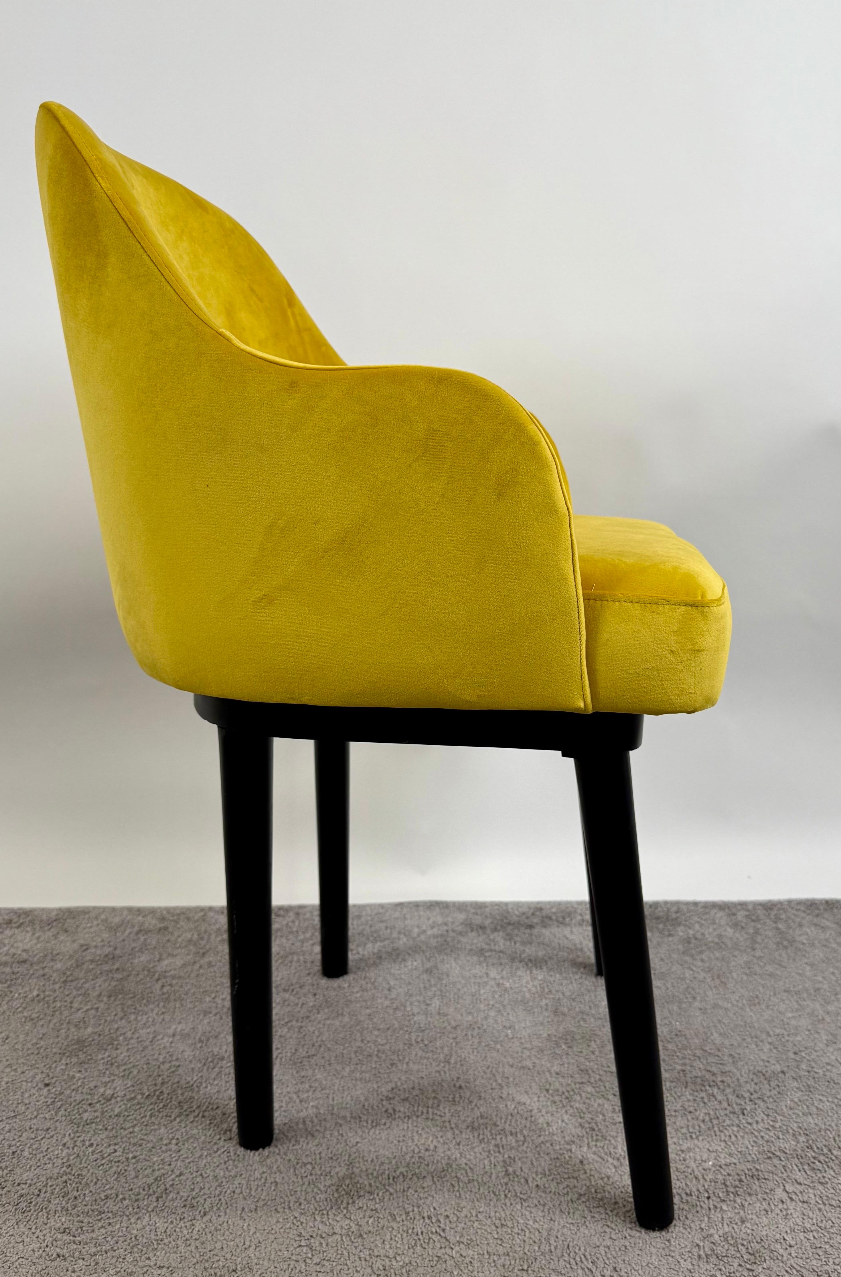 Mid Century Modern Style Yellow Velvet  & Ebony Dining or Side Chair, Set of 4 For Sale 6