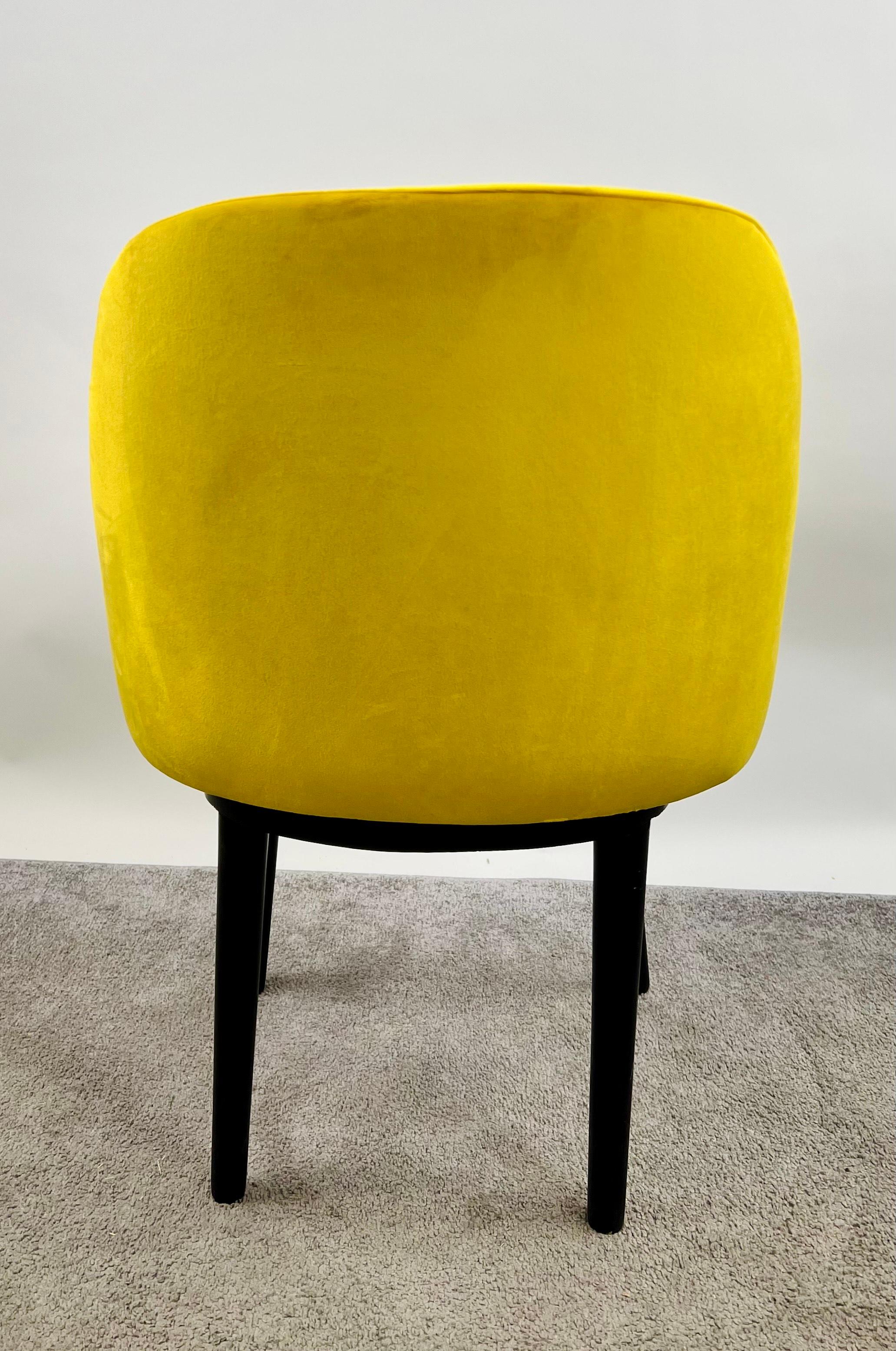 Mid Century Modern Style Yellow Velvet  & Ebony Dining or Side Chair, Set of 4 For Sale 7