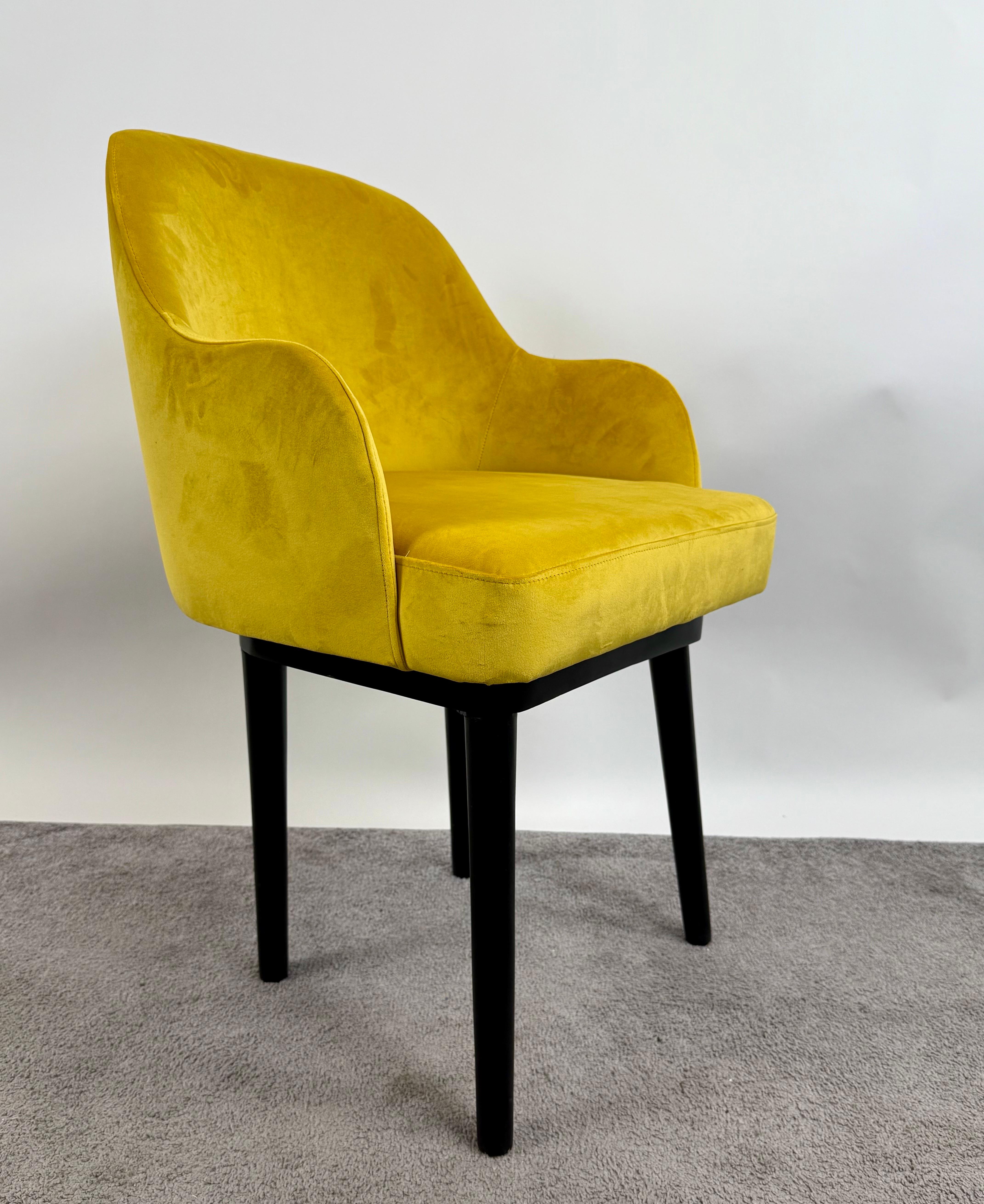 Mid Century Modern Style Yellow Velvet  & Ebony Dining or Side Chair, Set of 4 For Sale 2