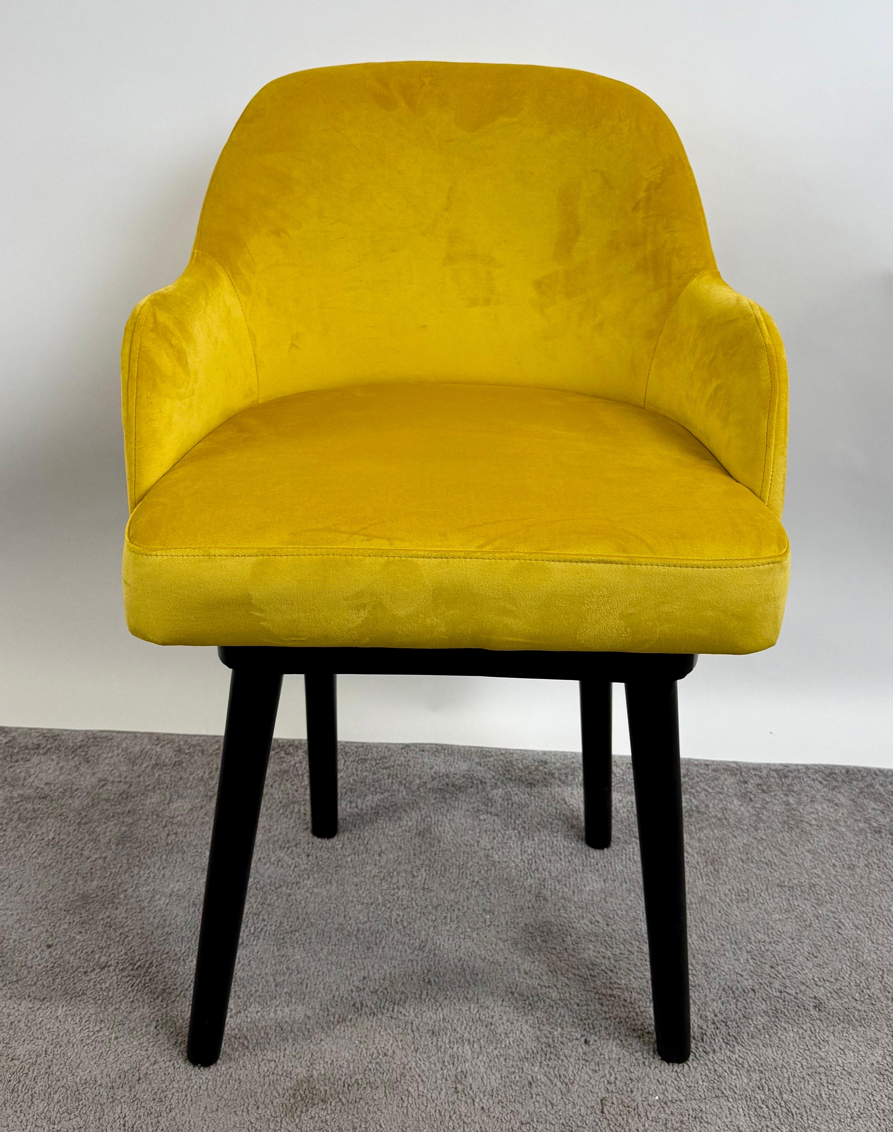 Mid Century Modern Style Yellow Velvet  & Ebony Dining or Side Chair, Set of 4 For Sale 3