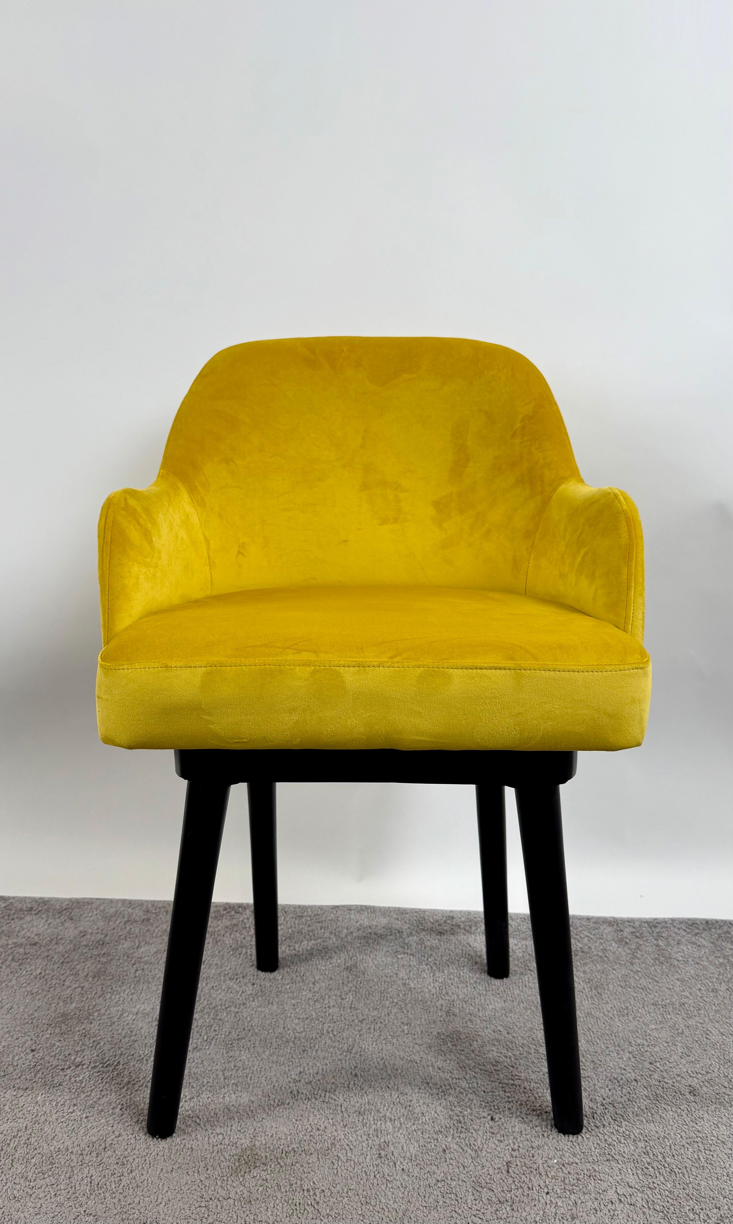 Mid Century Modern Style Yellow Velvet  & Ebony Dining or Side Chair, Set of 4 For Sale 4