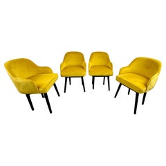 Velvet jaune de style moderne du milieu du siècle dernier  Chaise de salle à manger ou d'appoint en ébène, ensemble de 4
