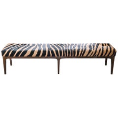 Mid-Century Modern Style Zebra Stenciled Cowhide Hair Upholstered Bench