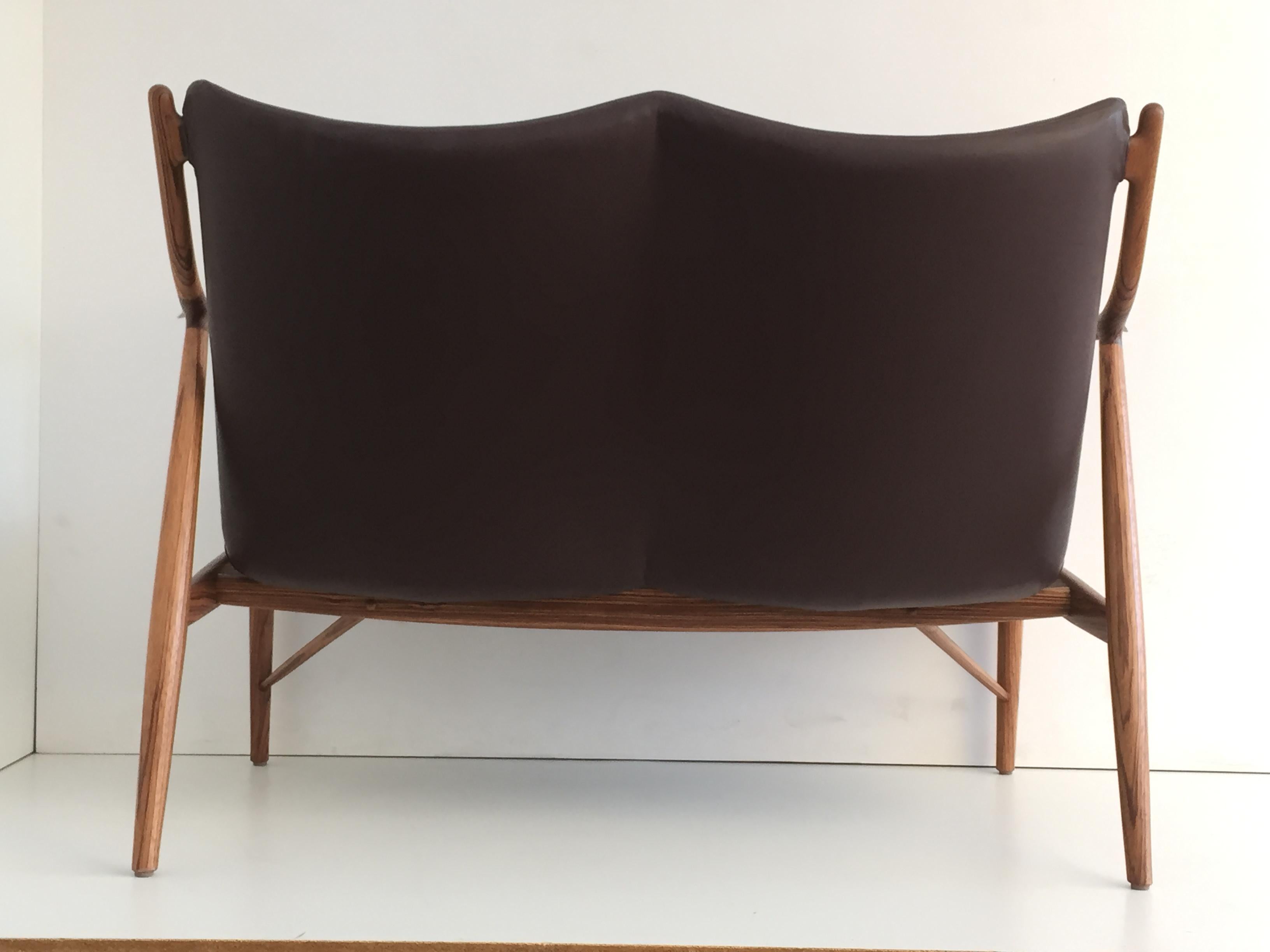 Mid-Century Modern Style Zebra Wood Settee In Good Condition In North Hollywood, CA