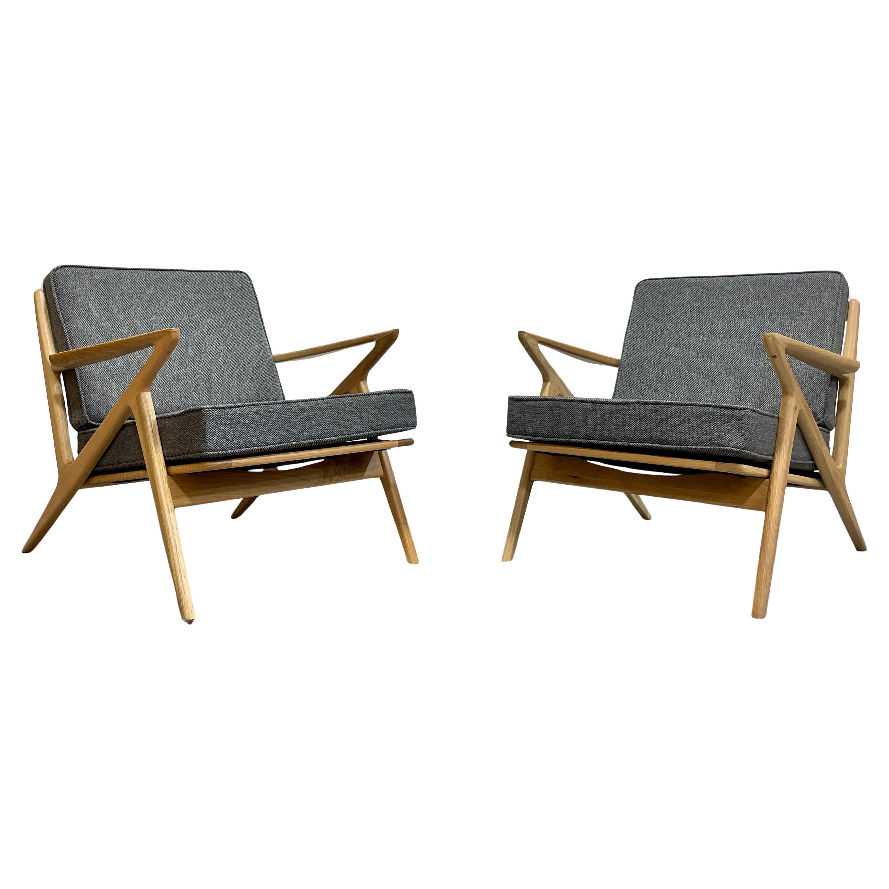 Mid Century Modern Styled Handcrafted Oak Lounge Chairs, a Pair