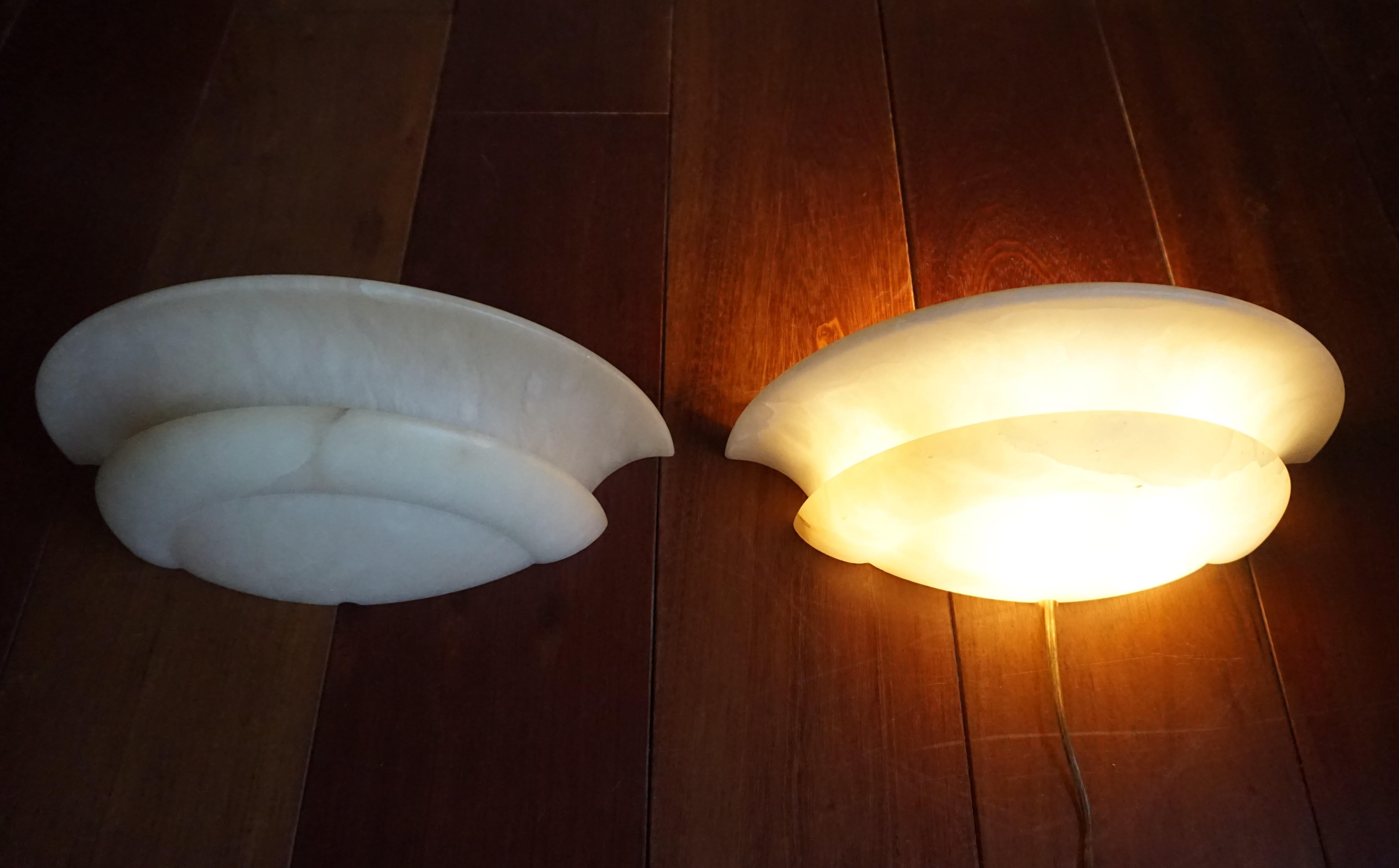 Mid-Century Made Stylish Pair of Neo Classical Alabaster Wall Sconces / Lamps 7