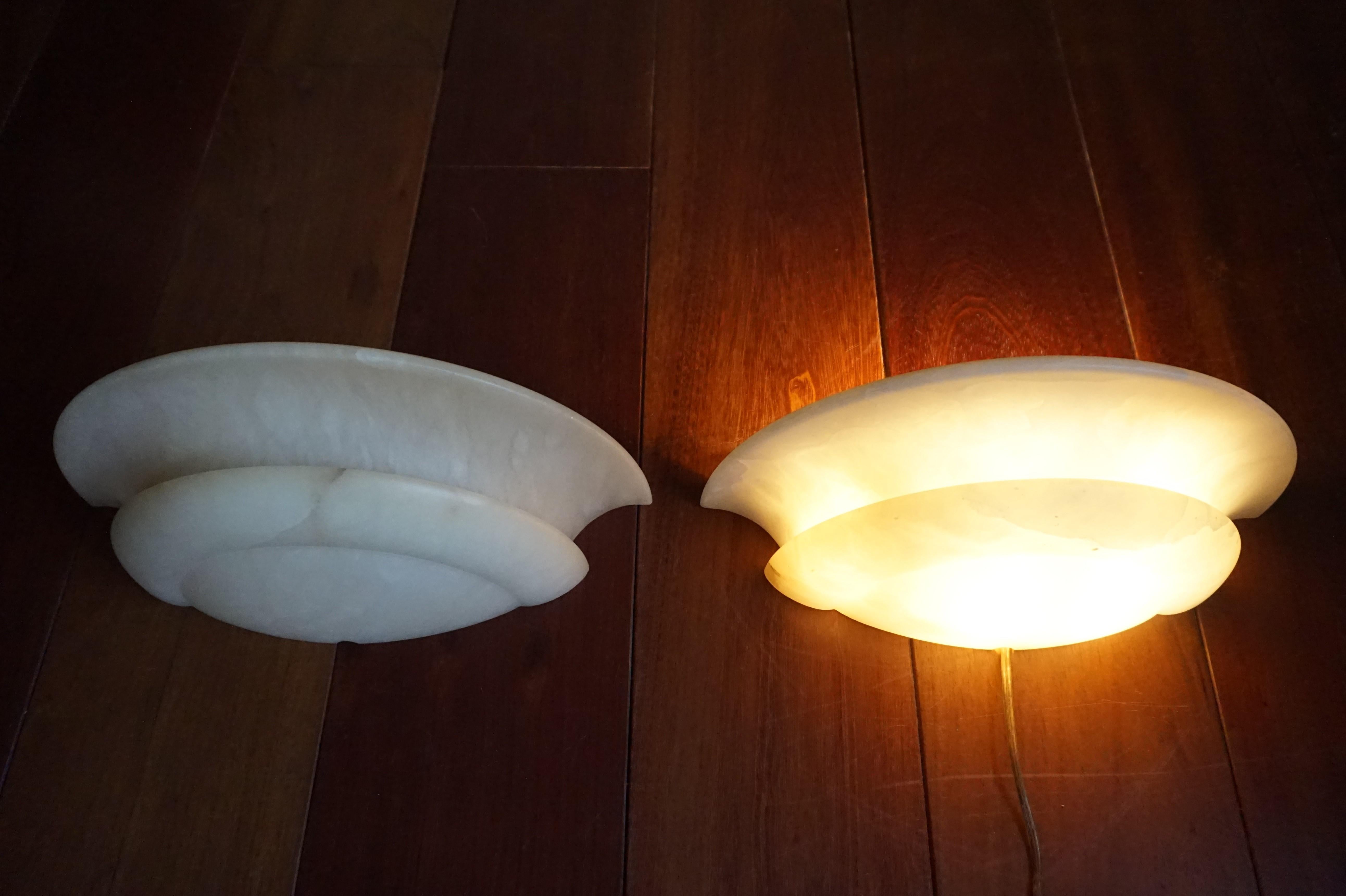 Mid-Century Made Stylish Pair of Neo Classical Alabaster Wall Sconces / Lamps 10