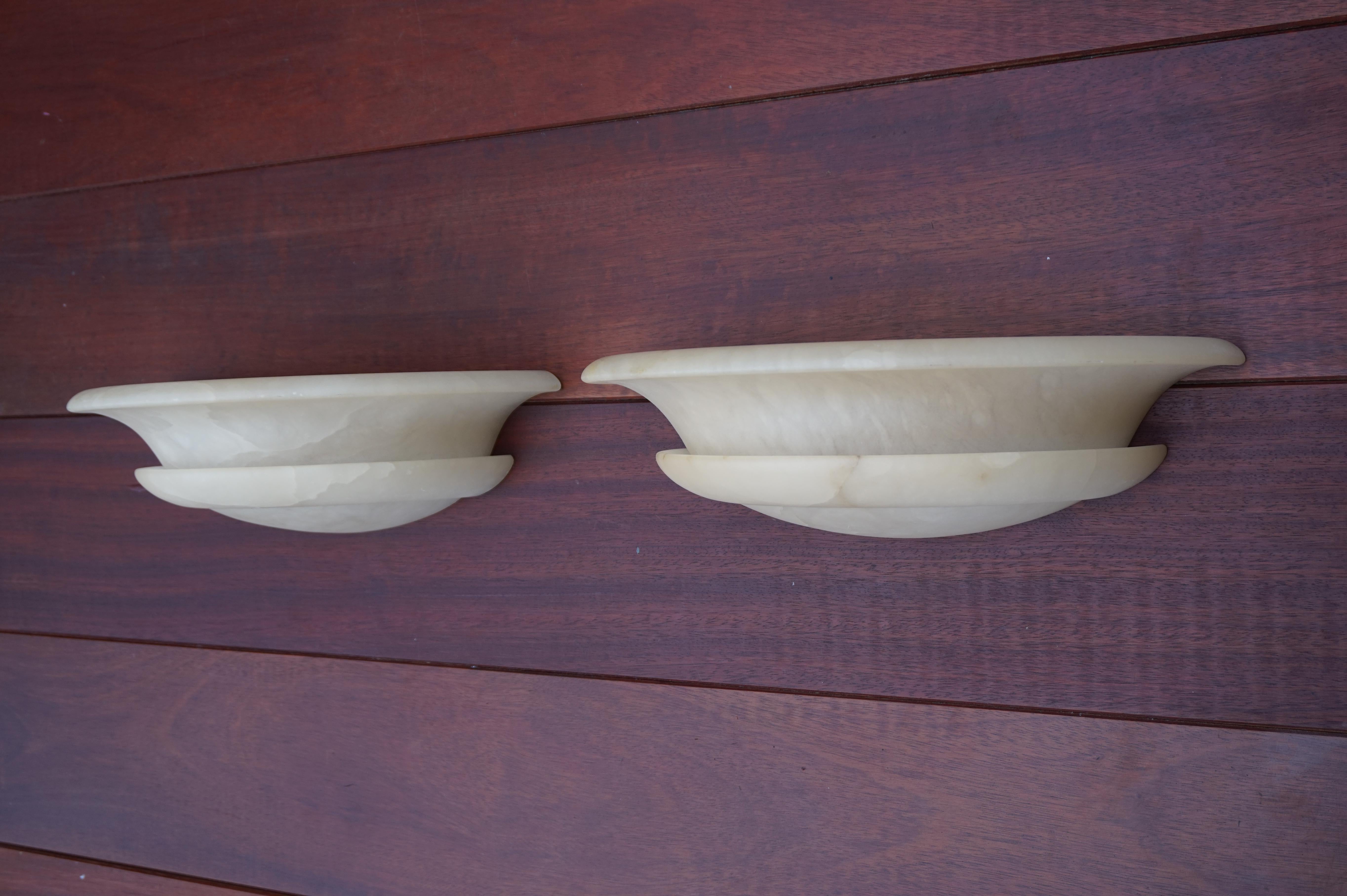 20th Century Mid-Century Made Stylish Pair of Neo Classical Alabaster Wall Sconces / Lamps