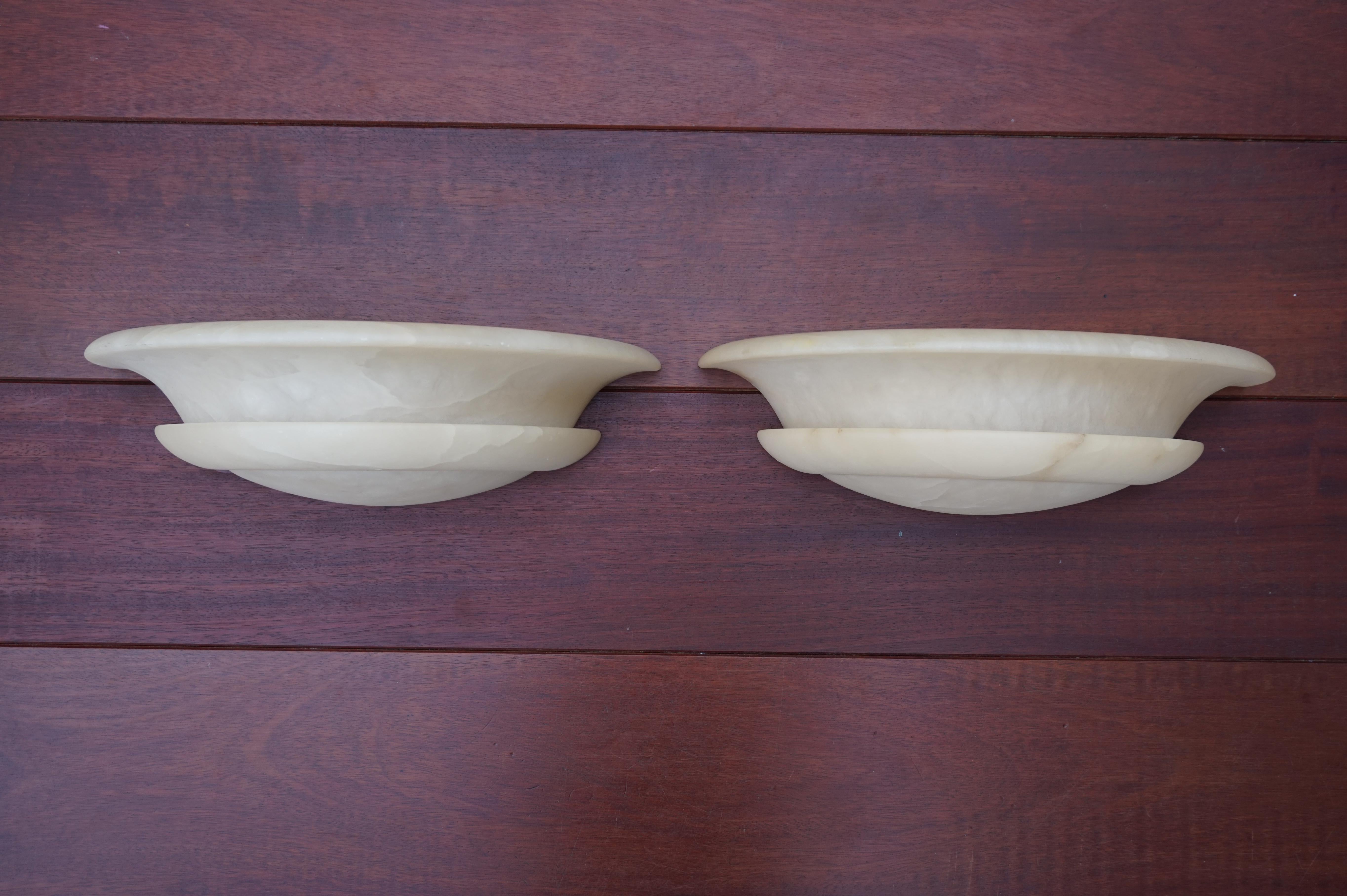 Mid-Century Made Stylish Pair of Neo Classical Alabaster Wall Sconces / Lamps 1