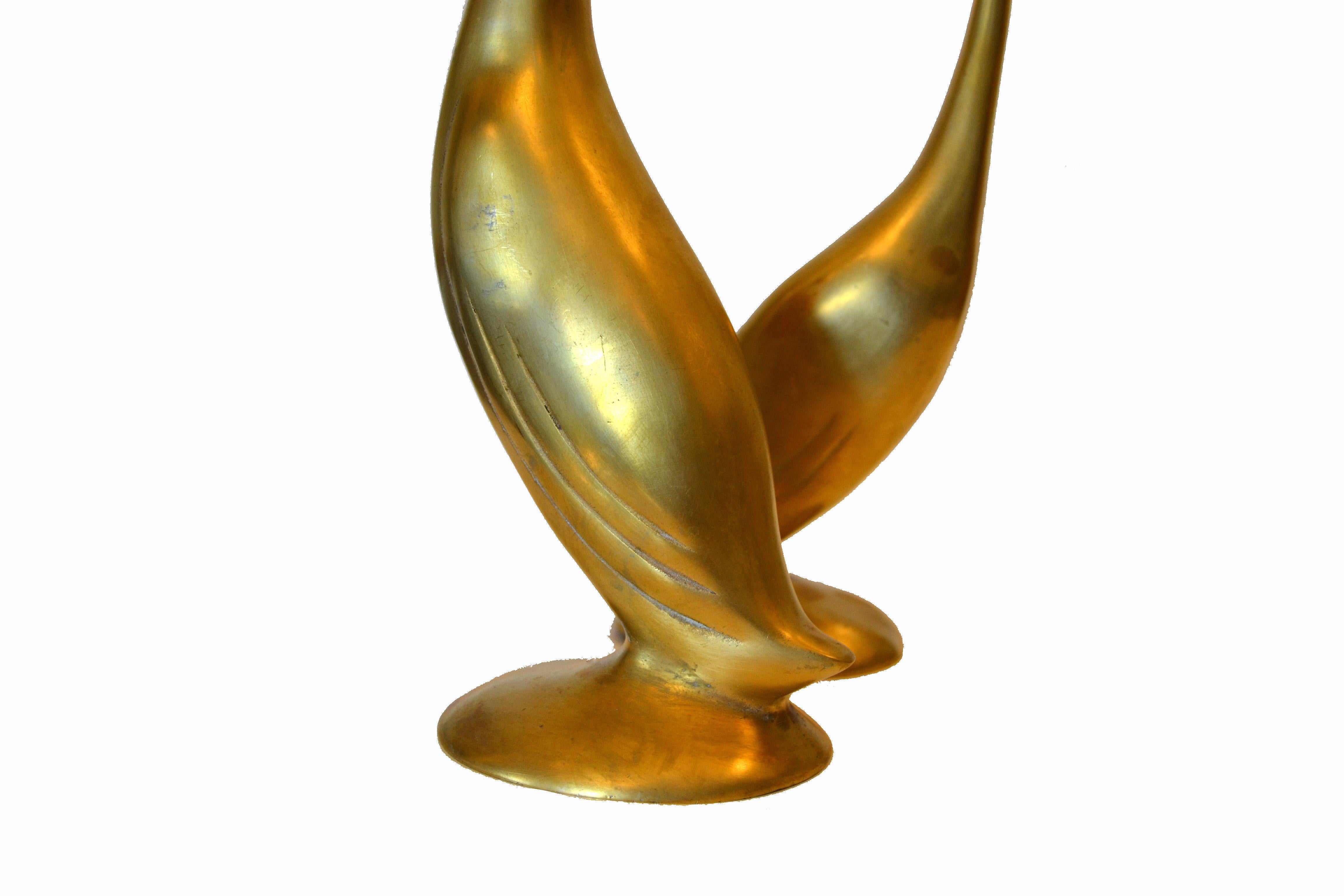 Mid-Century Modern Stylized Cast Brass Herons Animal Sculptures, A Pair 5