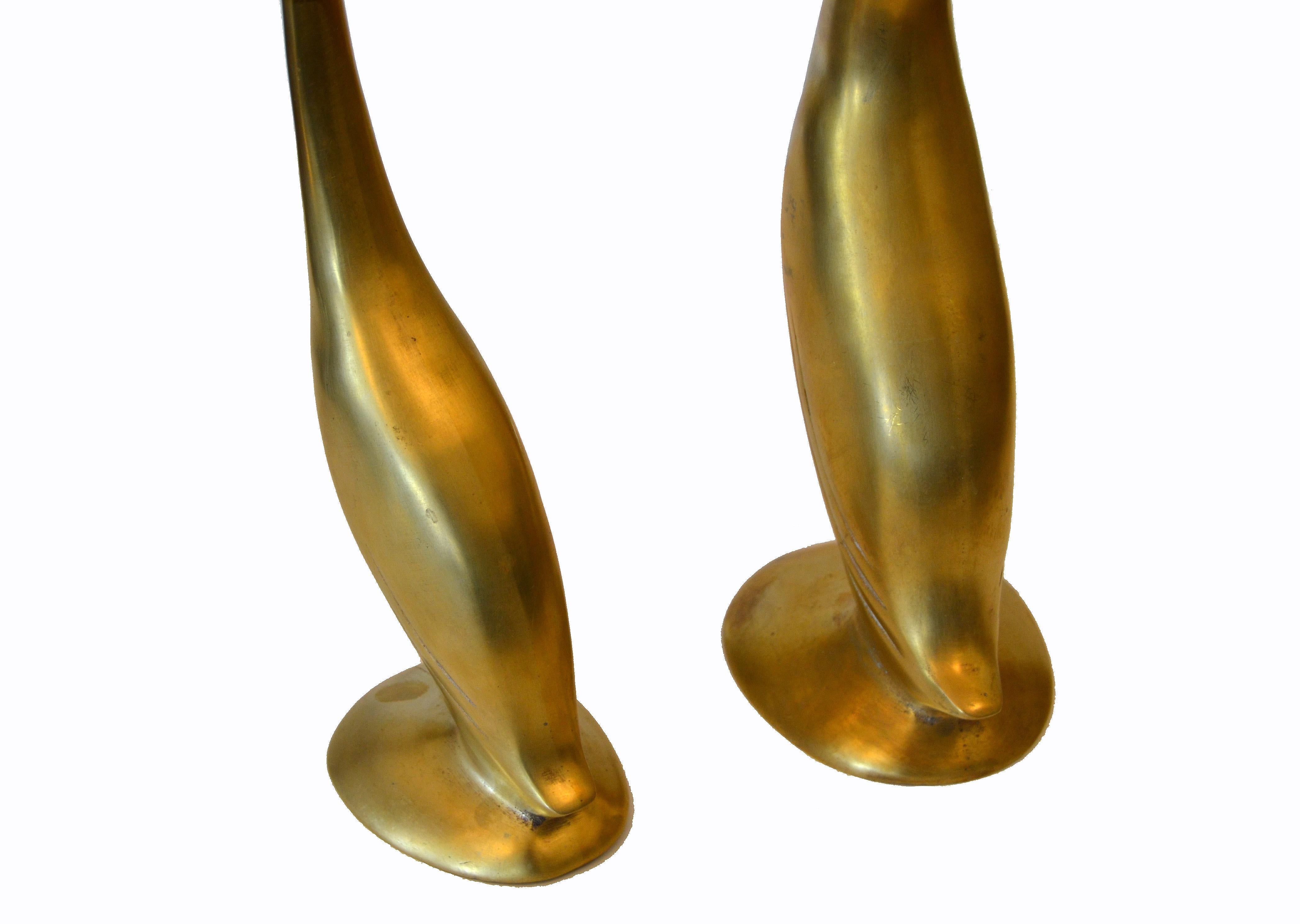 Mid-Century Modern Stylized Cast Brass Herons Animal Sculptures, A Pair 6