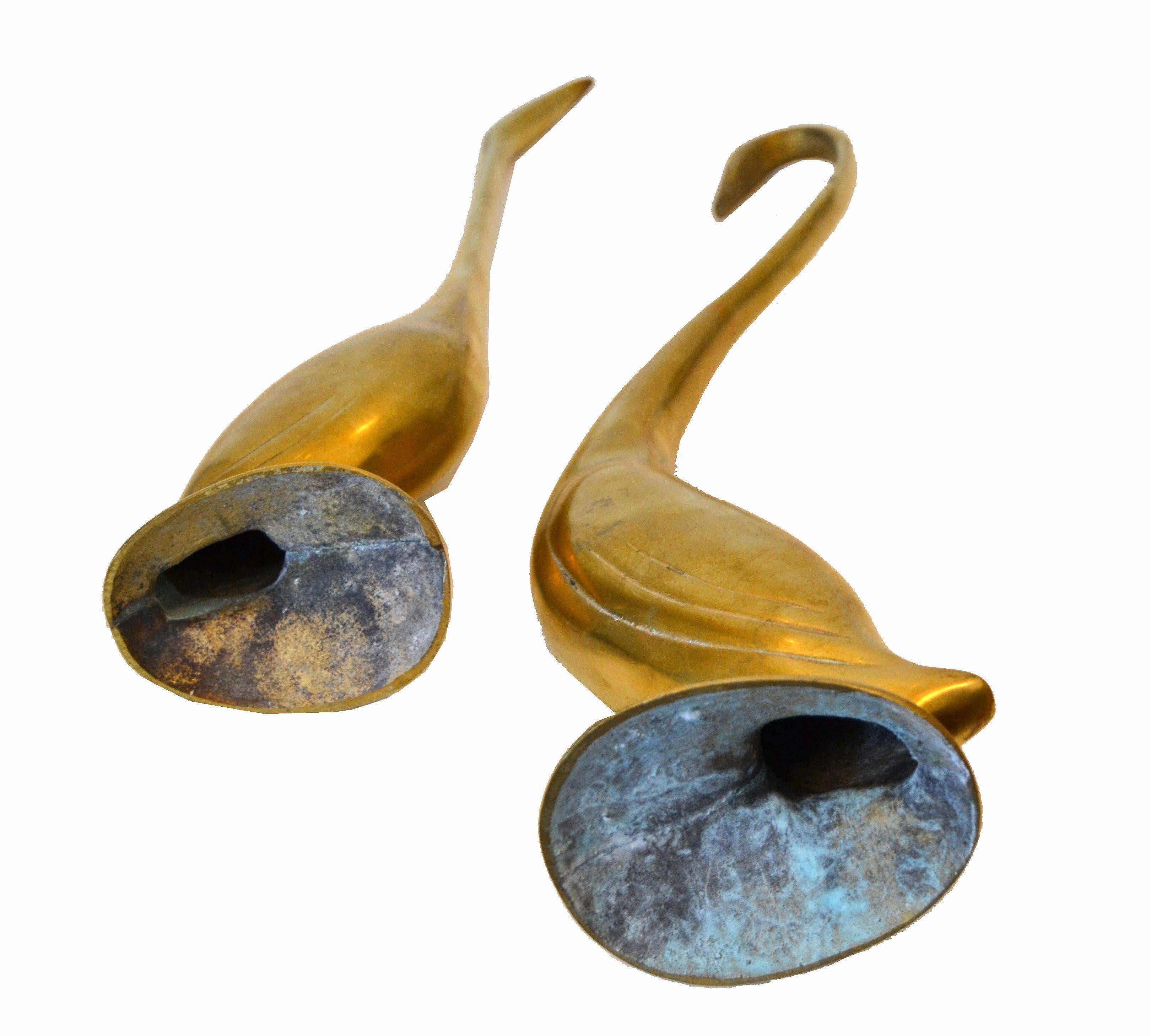 Mid-Century Modern Stylized Cast Brass Herons Animal Sculptures, A Pair 7