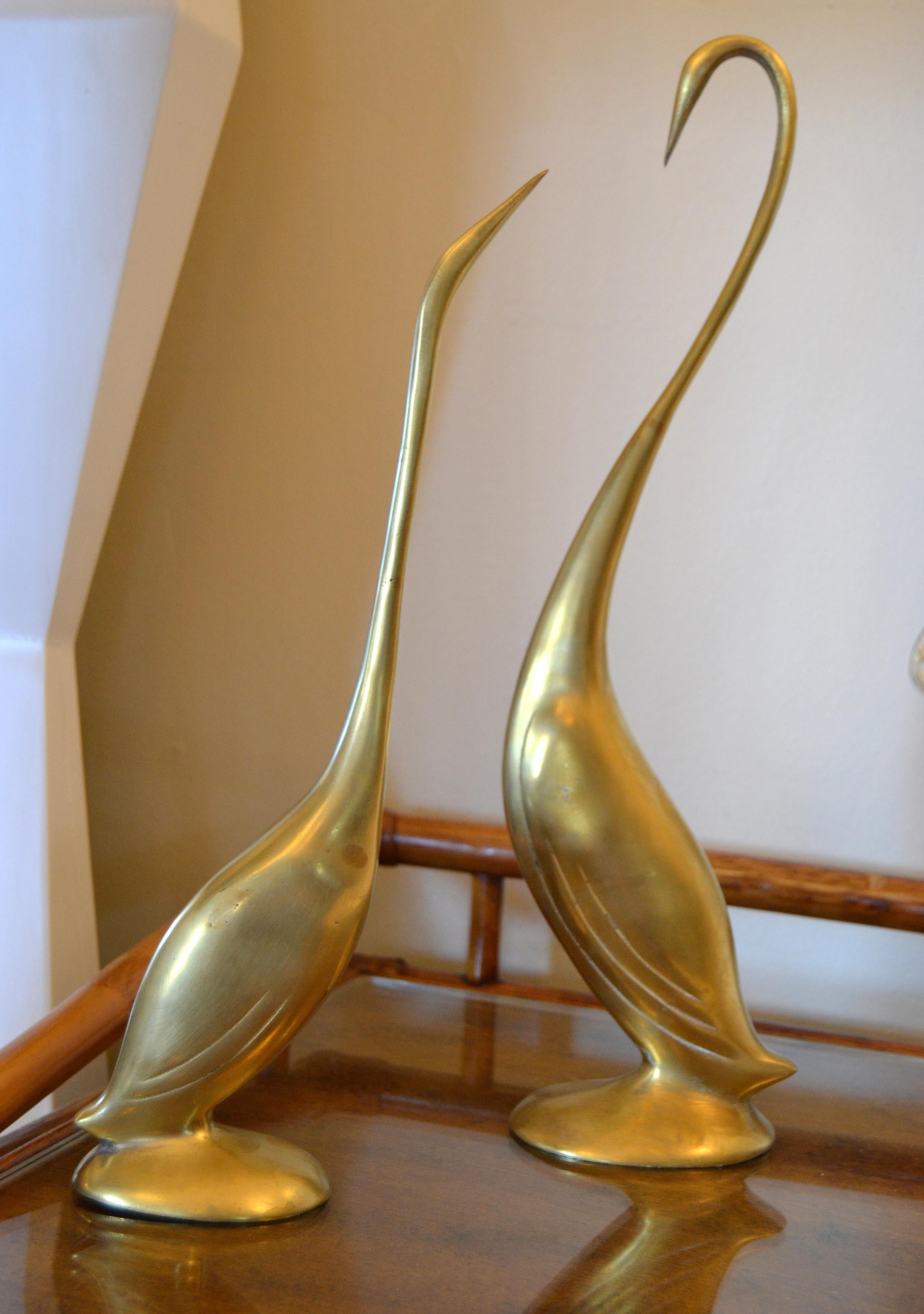 Mid-Century Modern Stylized Cast Brass Herons Animal Sculptures, A Pair 8