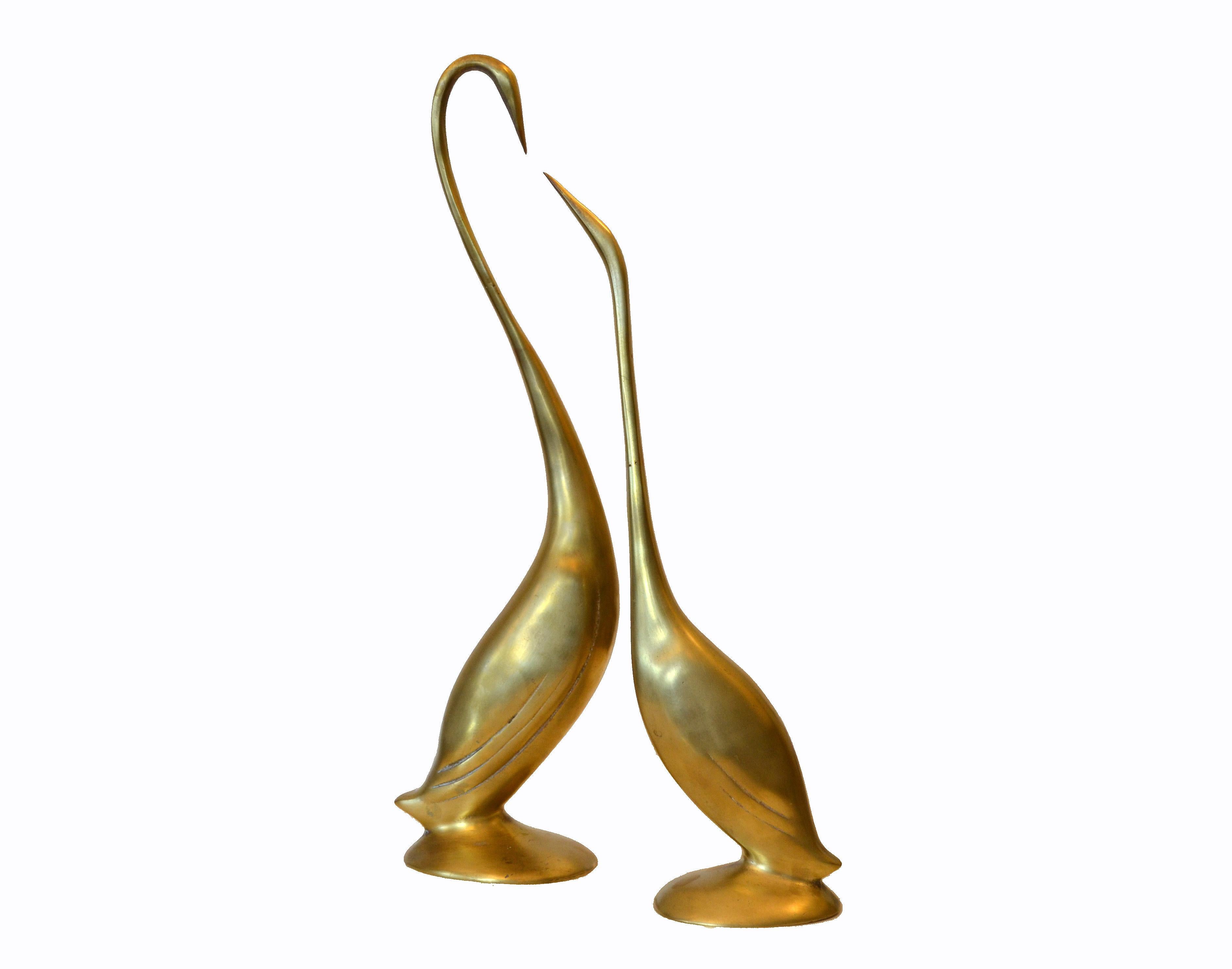 Mid-Century Modern Stylized Cast Brass Herons Animal Sculptures, A Pair 4
