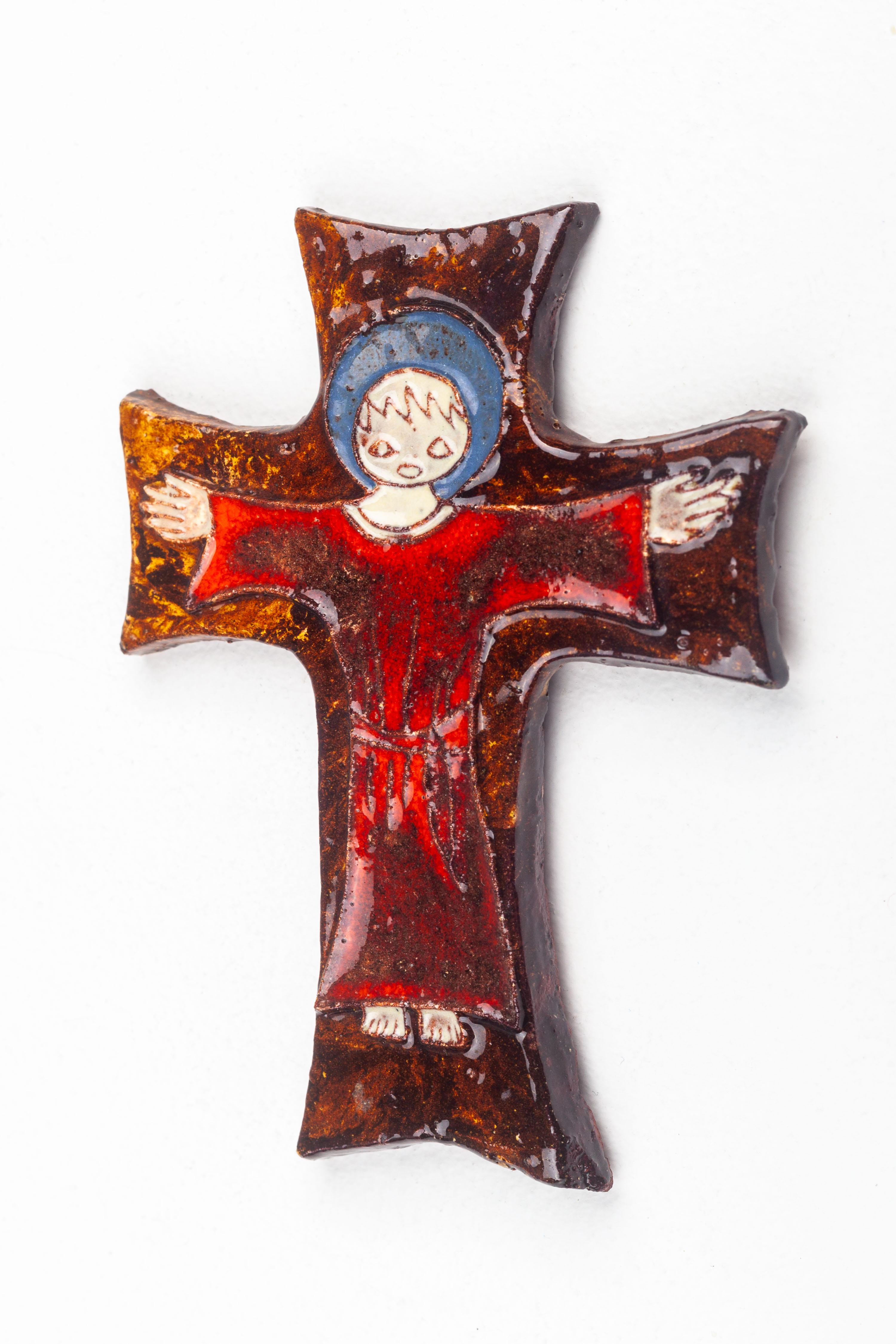 Ceramic Mid-Century Modern Stylized Figurative Cross For Sale