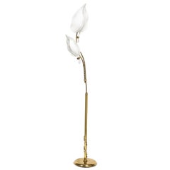 Mid-Century Modern Stylized Hand Blown Murano Glass and Brass Leaf Floor Lamp