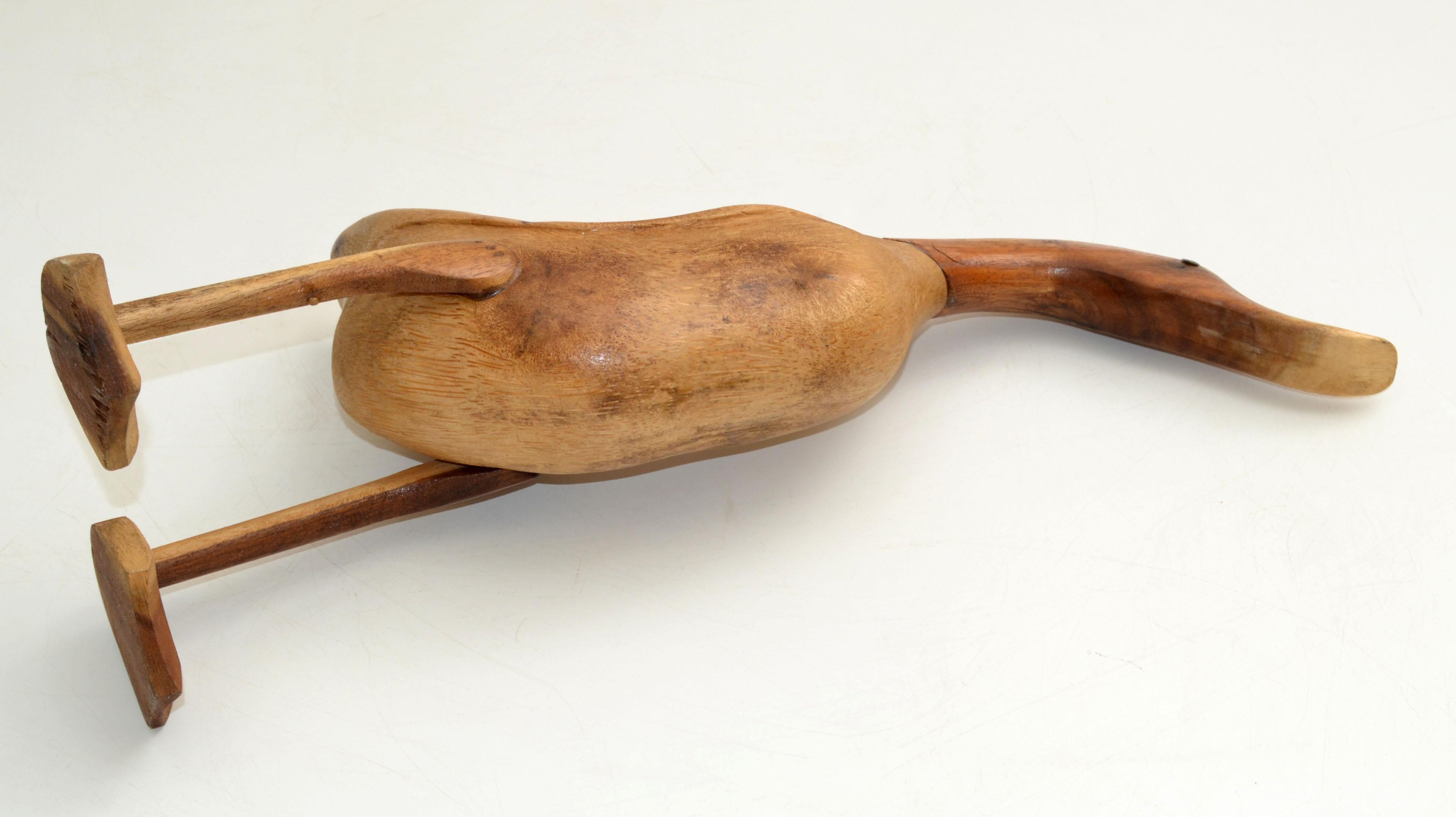 Mid-Century Modern Stylized Hand-carved Fruit Wood Duck Animal Sculpture Rustic For Sale 2