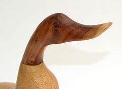 Mid-Century Modern Stylized Hand-carved Fruit Wood Duck Animal Sculpture Rustic