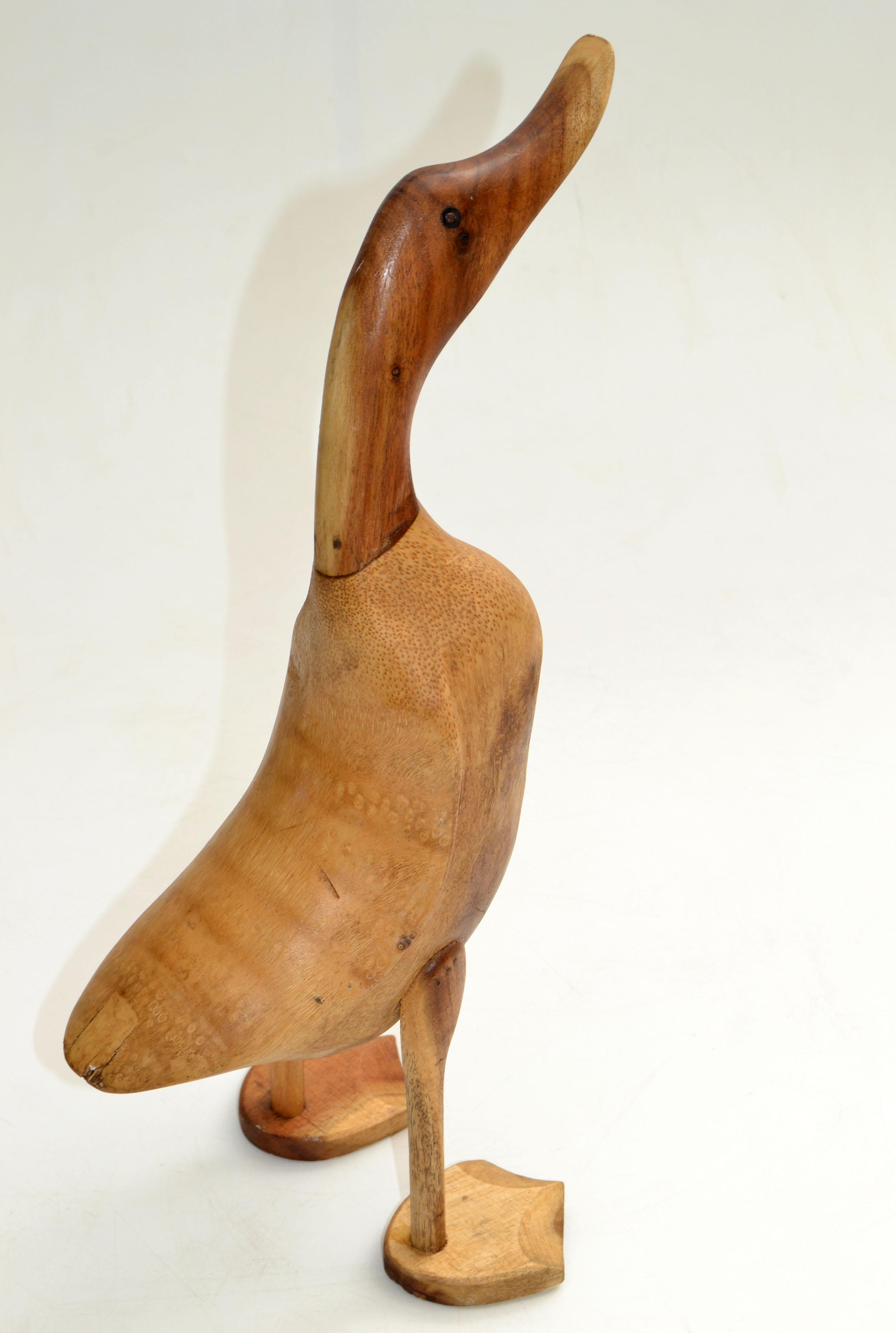 American Mid-Century Modern Stylized Hand-carved Fruit Wood Duck Animal Sculpture Rustic For Sale