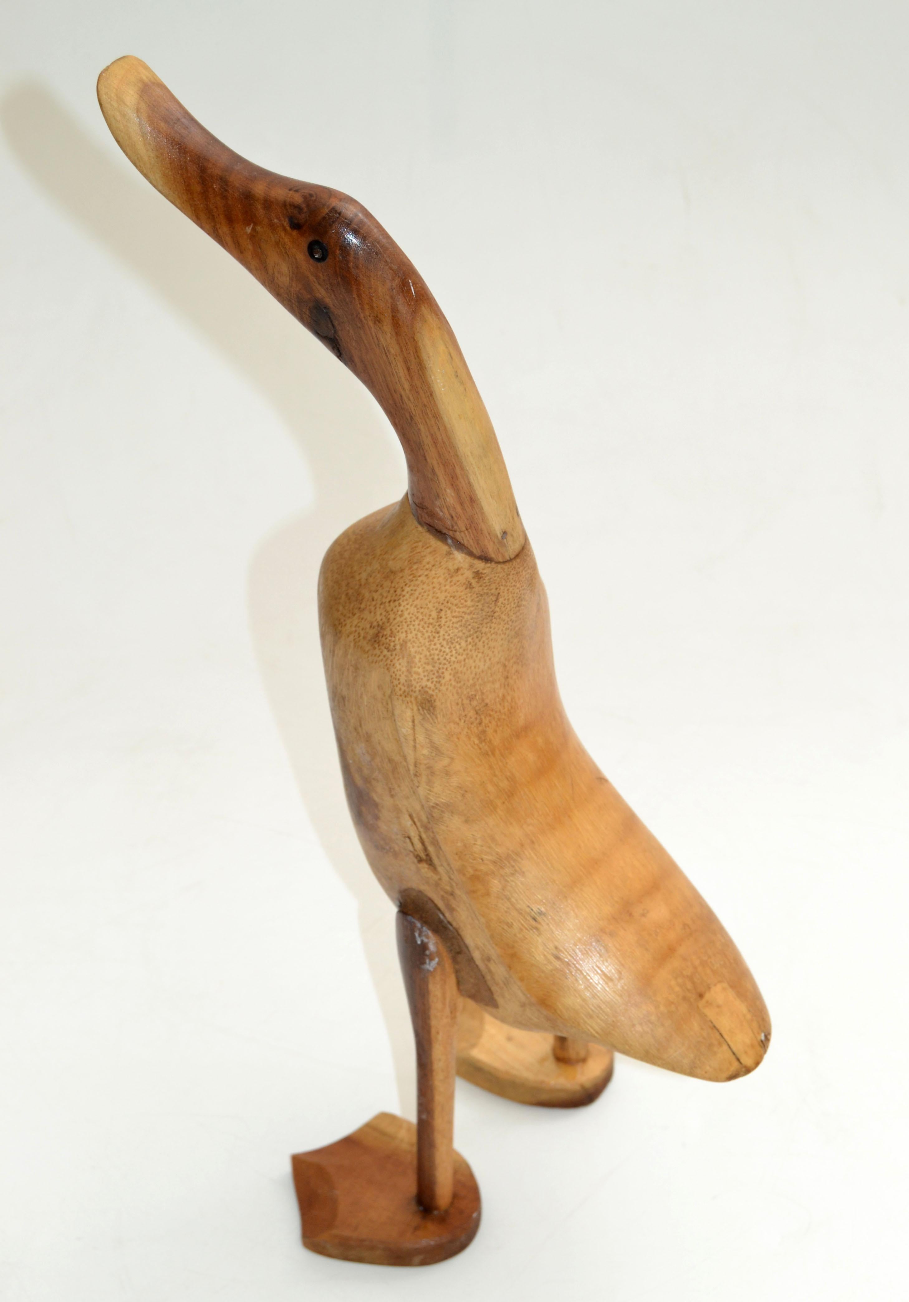 Hand-Carved Mid-Century Modern Stylized Hand-carved Fruit Wood Duck Animal Sculpture Rustic For Sale