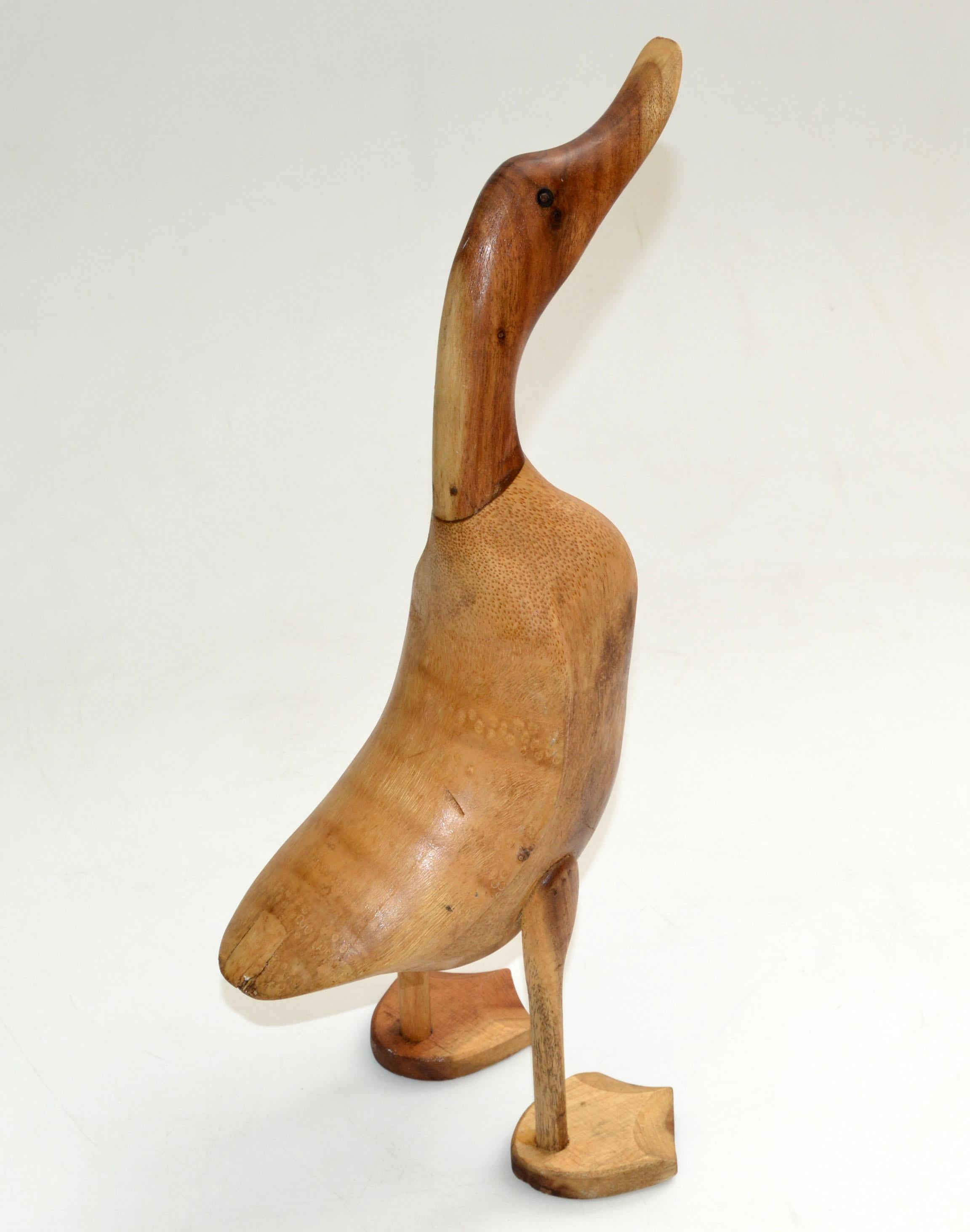 Mid-Century Modern Stylized Hand-carved Fruit Wood Duck Animal Sculpture Rustic In Good Condition For Sale In Miami, FL