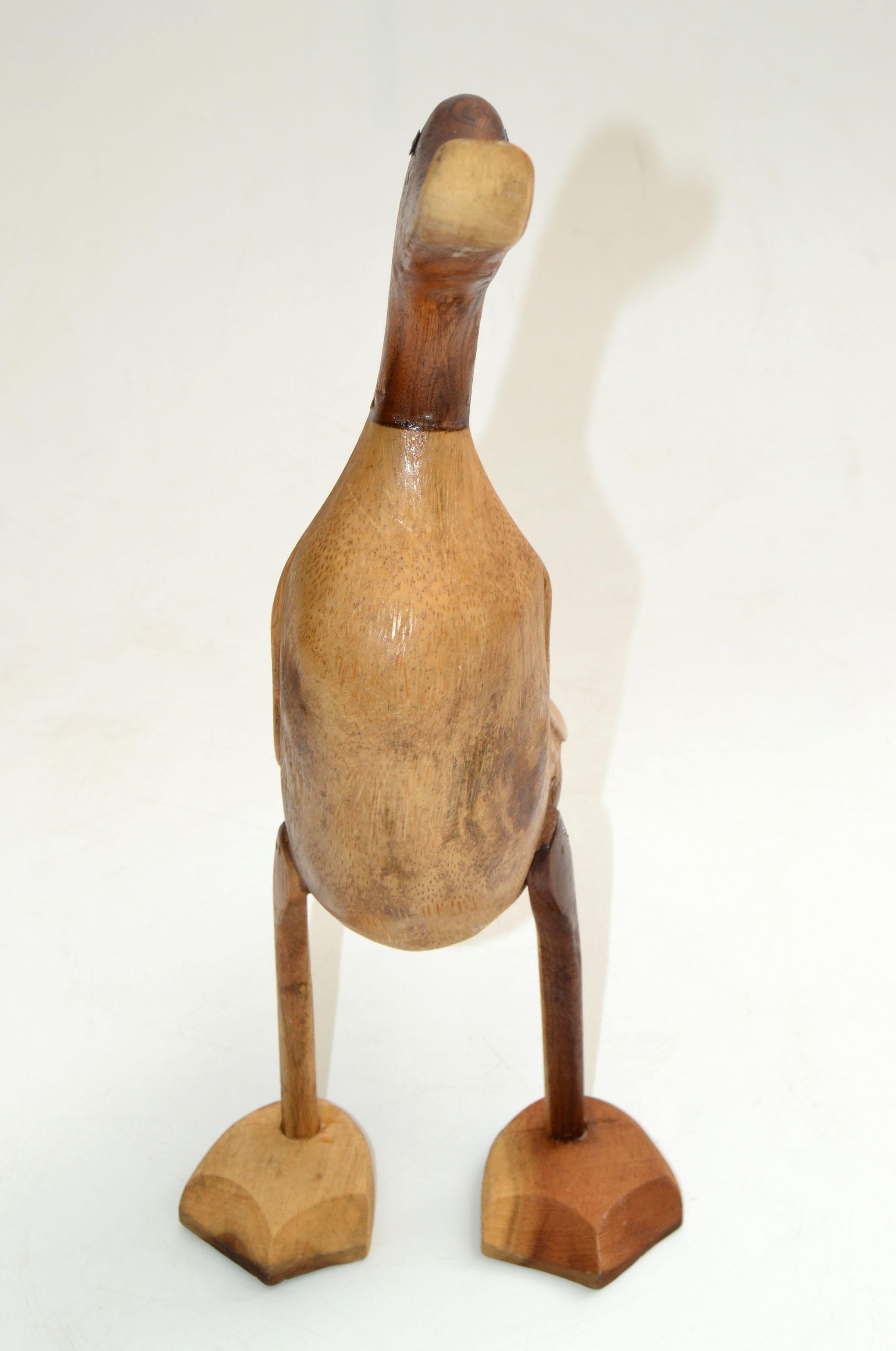 Late 20th Century Mid-Century Modern Stylized Hand-carved Fruit Wood Duck Animal Sculpture Rustic For Sale