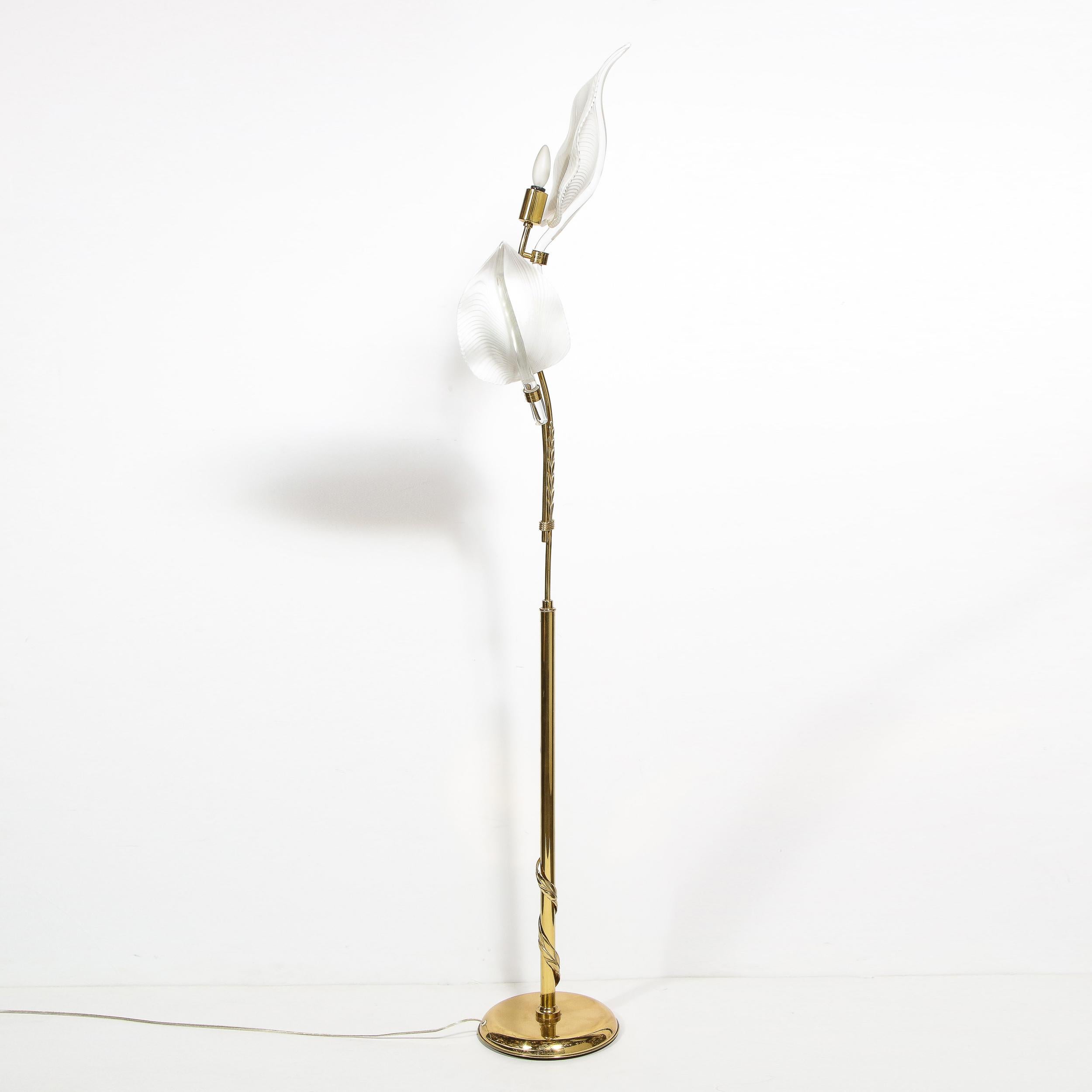 Mid-Century Modern Stylized Hand Blown Murano Glass and Brass Leaf Floor Lamp 2