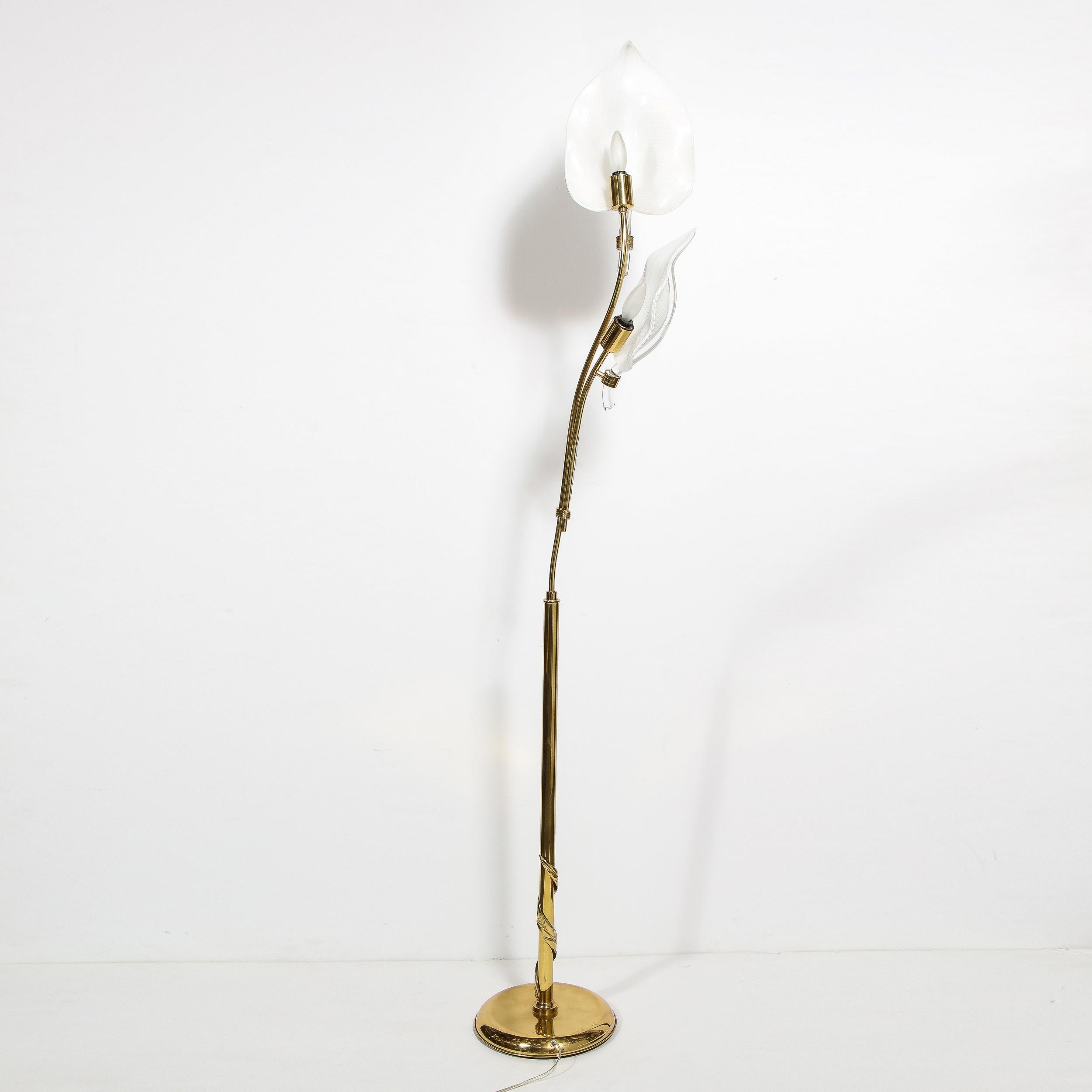 Mid-Century Modern Stylized Hand Blown Murano Glass and Brass Leaf Floor Lamp 4
