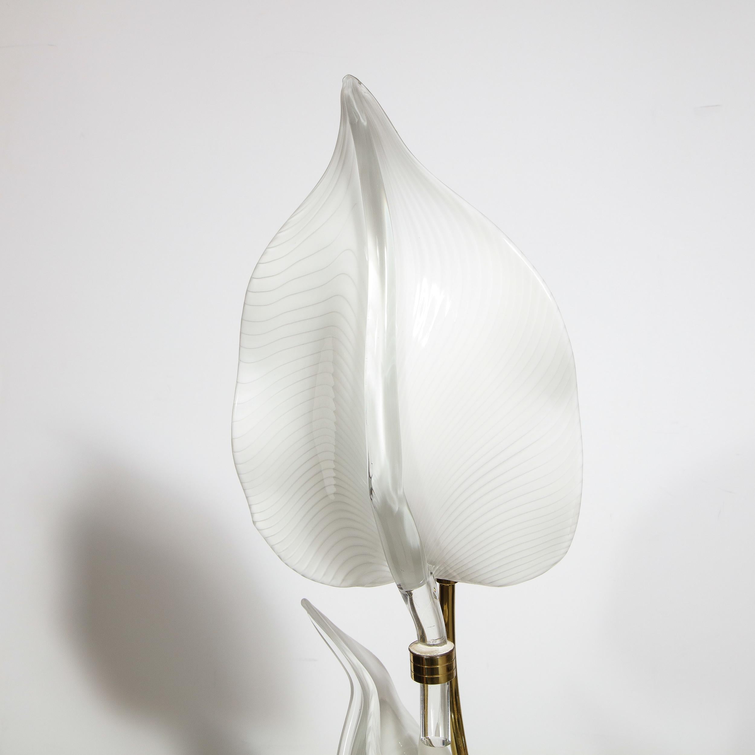 Mid-Century Modern Stylized Hand Blown Murano Glass and Brass Leaf Floor Lamp 5