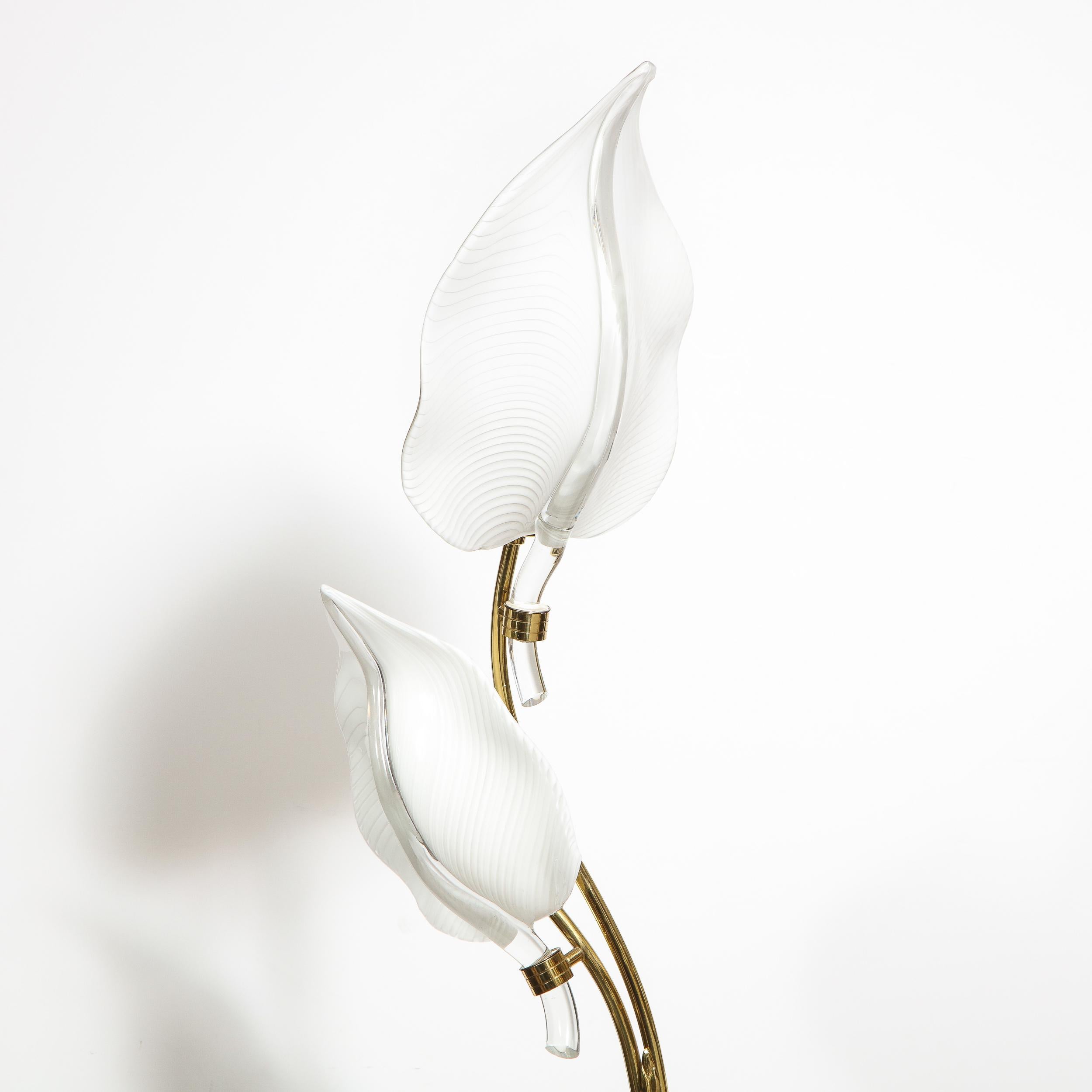 Italian Mid-Century Modern Stylized Hand Blown Murano Glass and Brass Leaf Floor Lamp