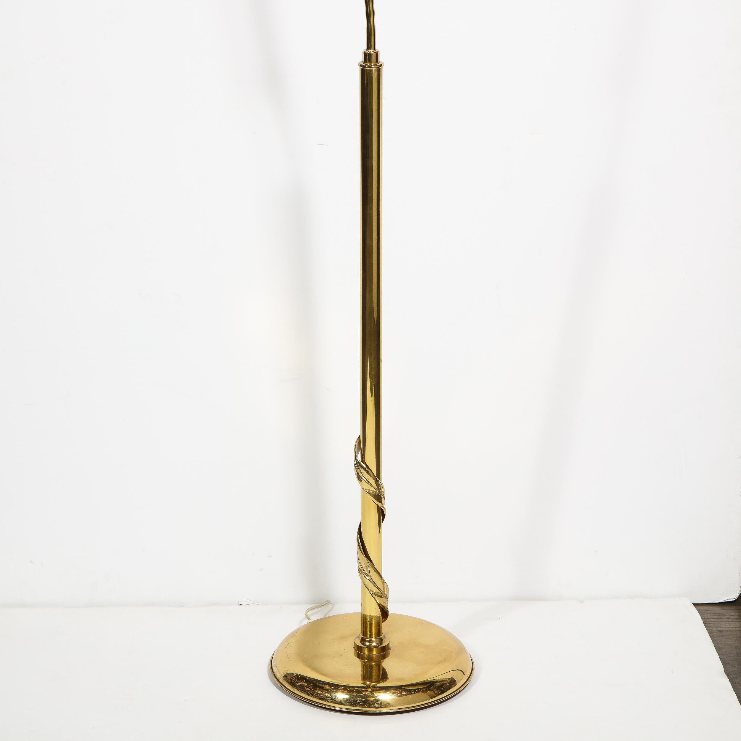 Mid-Century Modern Stylized Hand Blown Murano Glass and Brass Leaf Floor Lamp In Excellent Condition In New York, NY