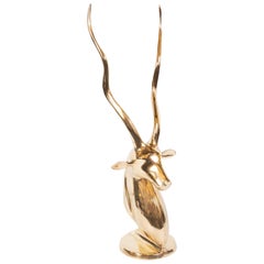 Mid-Century Modern Stylized Polished Brass Ibex Sculpture/ Objet D'art