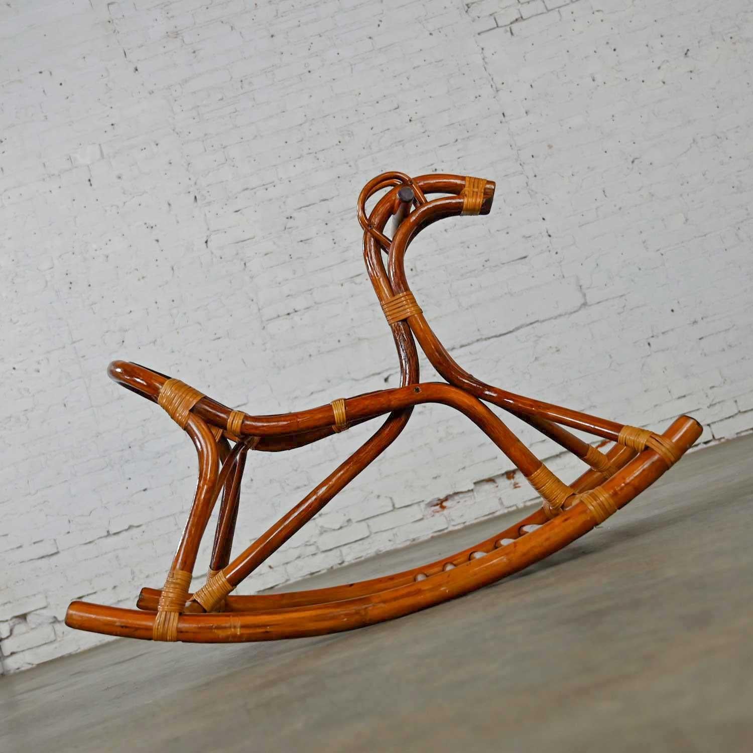 Mid-Century Modern Stylized Rattan Rocking Horse For Sale 5