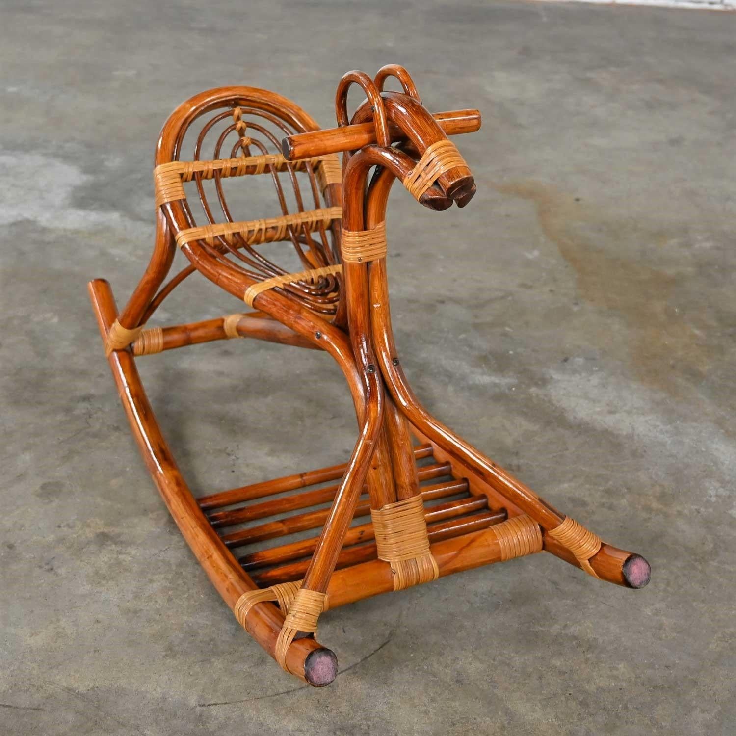 20th Century Mid-Century Modern Stylized Rattan Rocking Horse For Sale