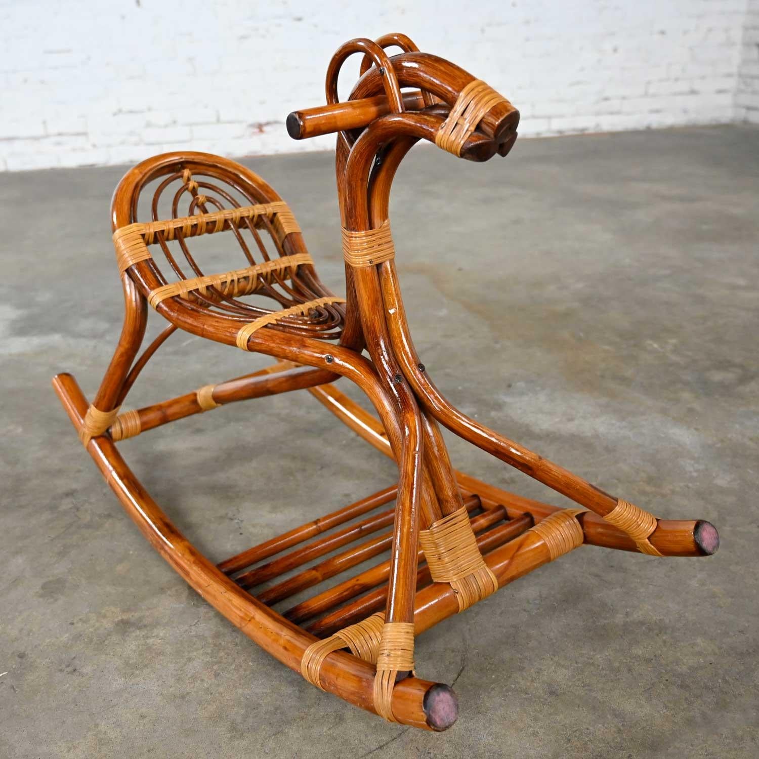 Mid-Century Modern Stylized Rattan Rocking Horse For Sale 1
