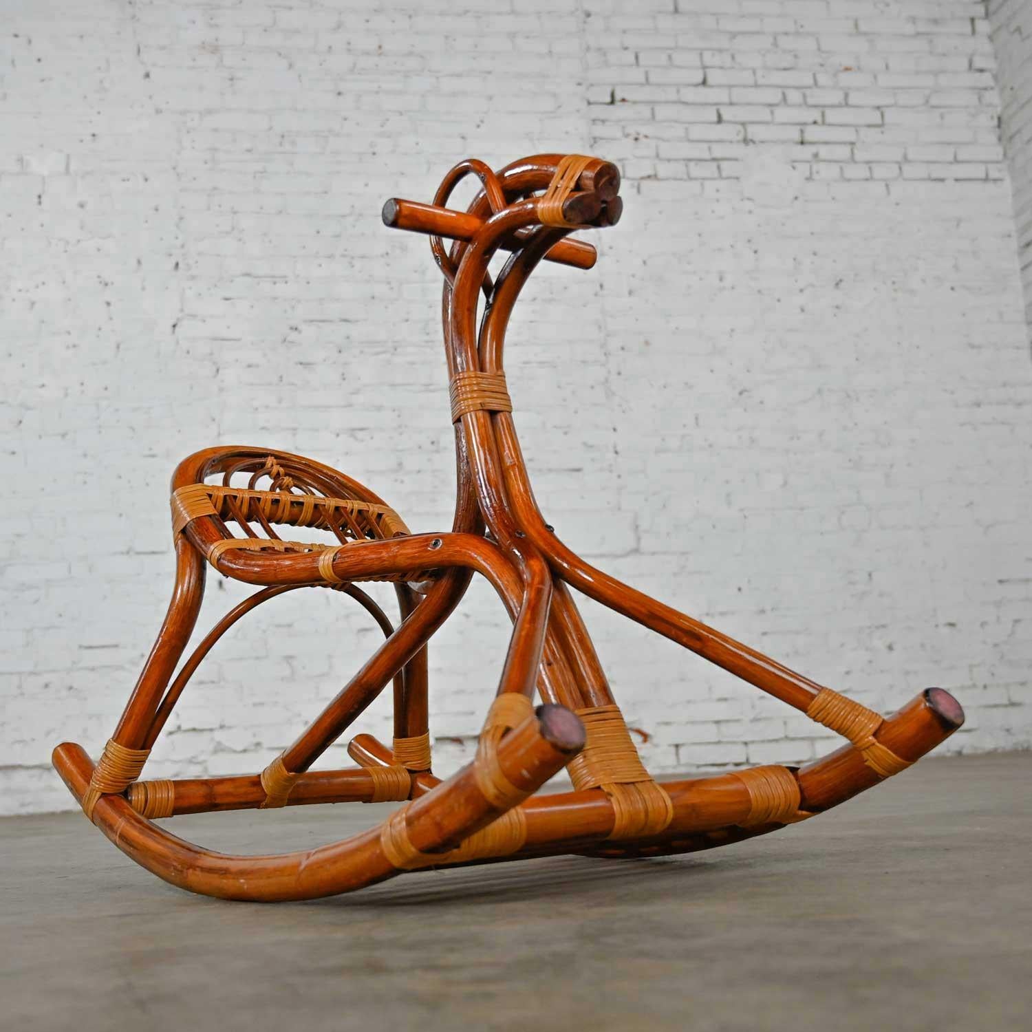 Mid-Century Modern Stylized Rattan Rocking Horse For Sale 2