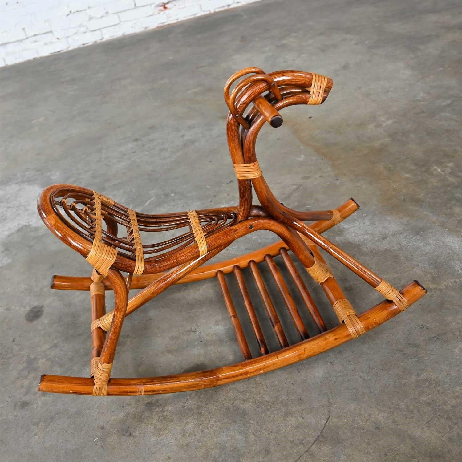 Mid-Century Modern Stylized Rattan Rocking Horse For Sale 3