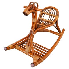 Mid-Century Modern Stylized Rattan Rocking Horse